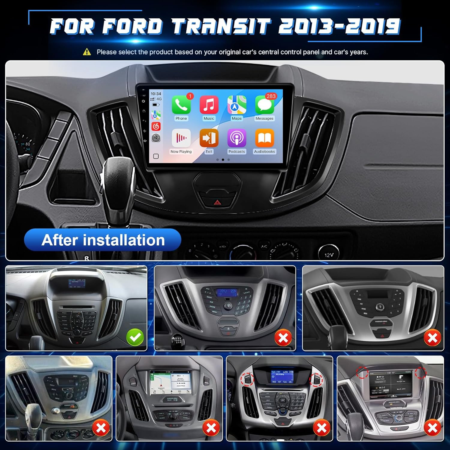 Car Radio for Ford Transit 2013-2019 Stereo with Wireless Carplay Android Auto,