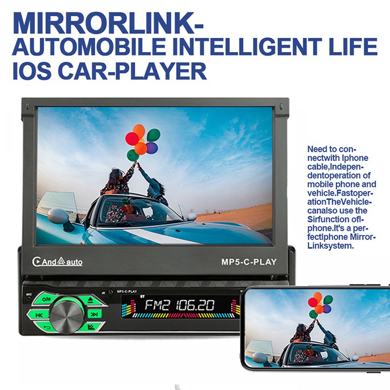 7″ 1 DIN GPS Touch Screen Car Radio Stereo Carplay Flip Out Bluetooth MP5 Player