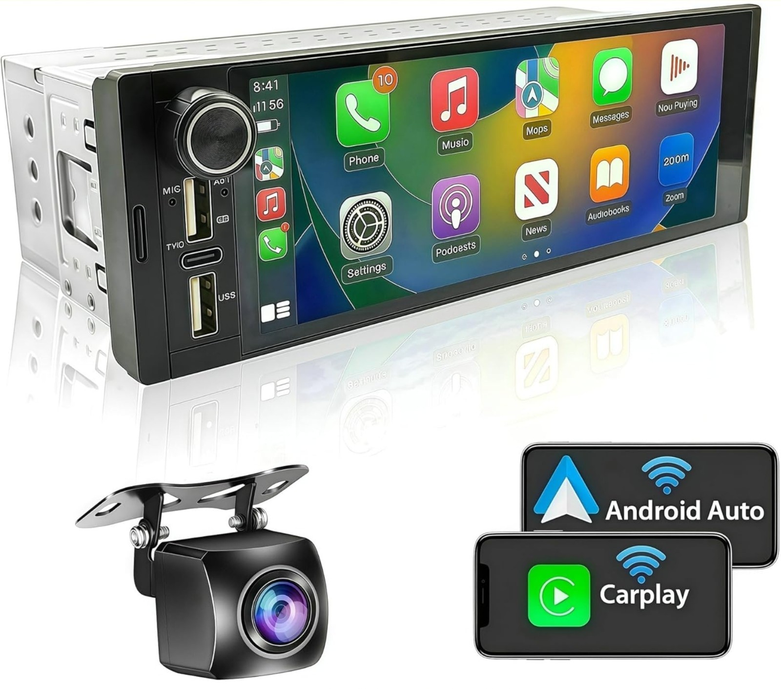 Single Din Car Stereo Wireless Apple Carplay 6.9 Touchscreen Bluetooth Radio Usb