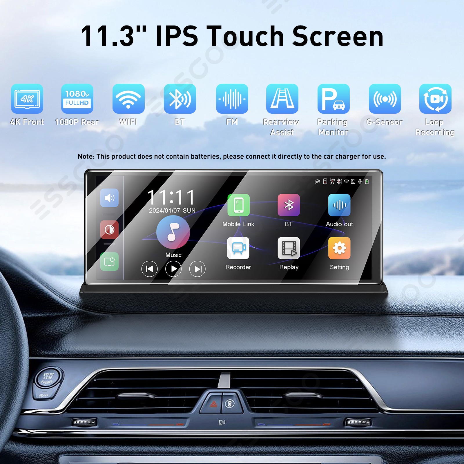 11.3″ Inch Car Portable IPS Touch Screen Apple CarPlay Tablet Android Auto Radio