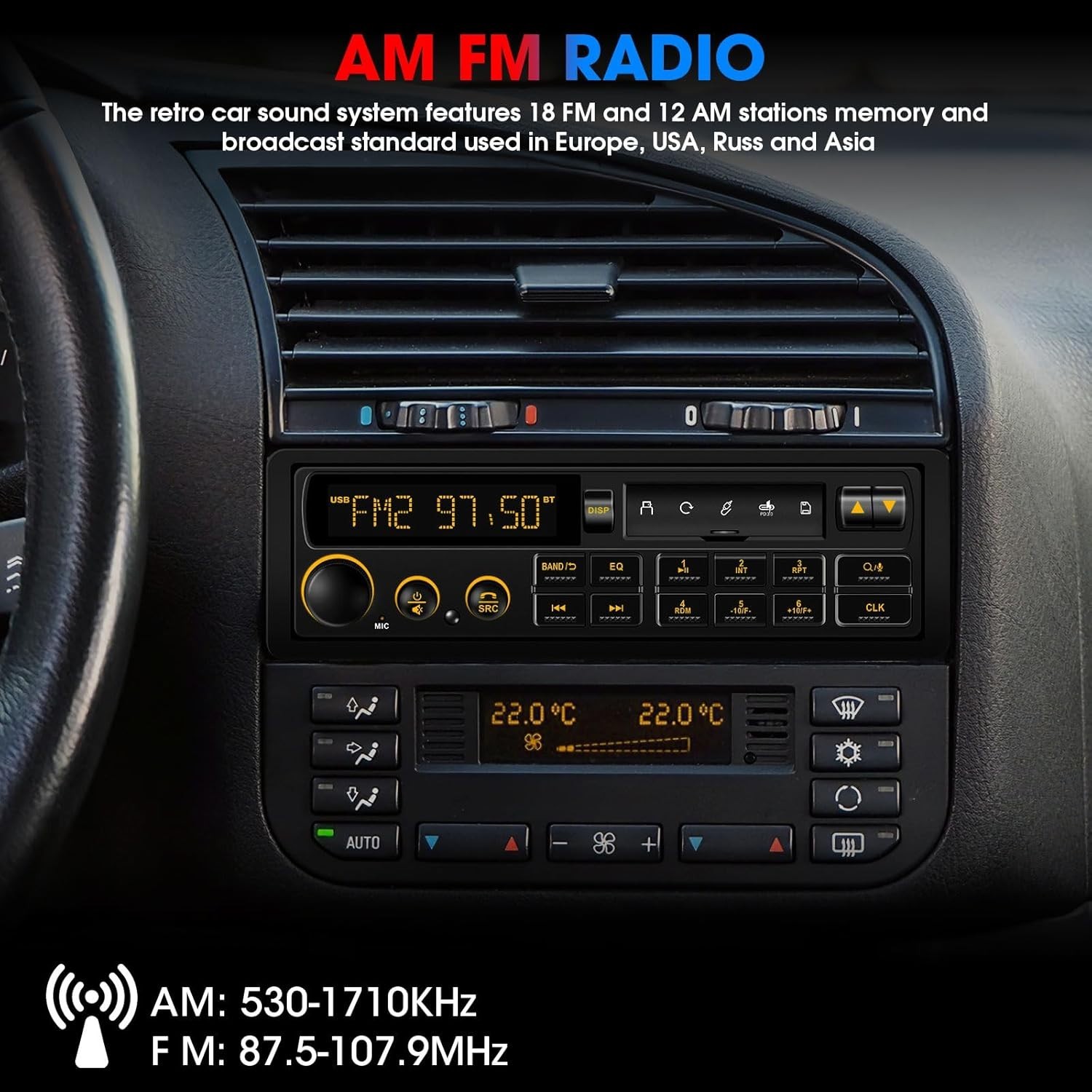 Retro Car Stereo: Bluetooth USB SD AUX USB-C Fast Charge