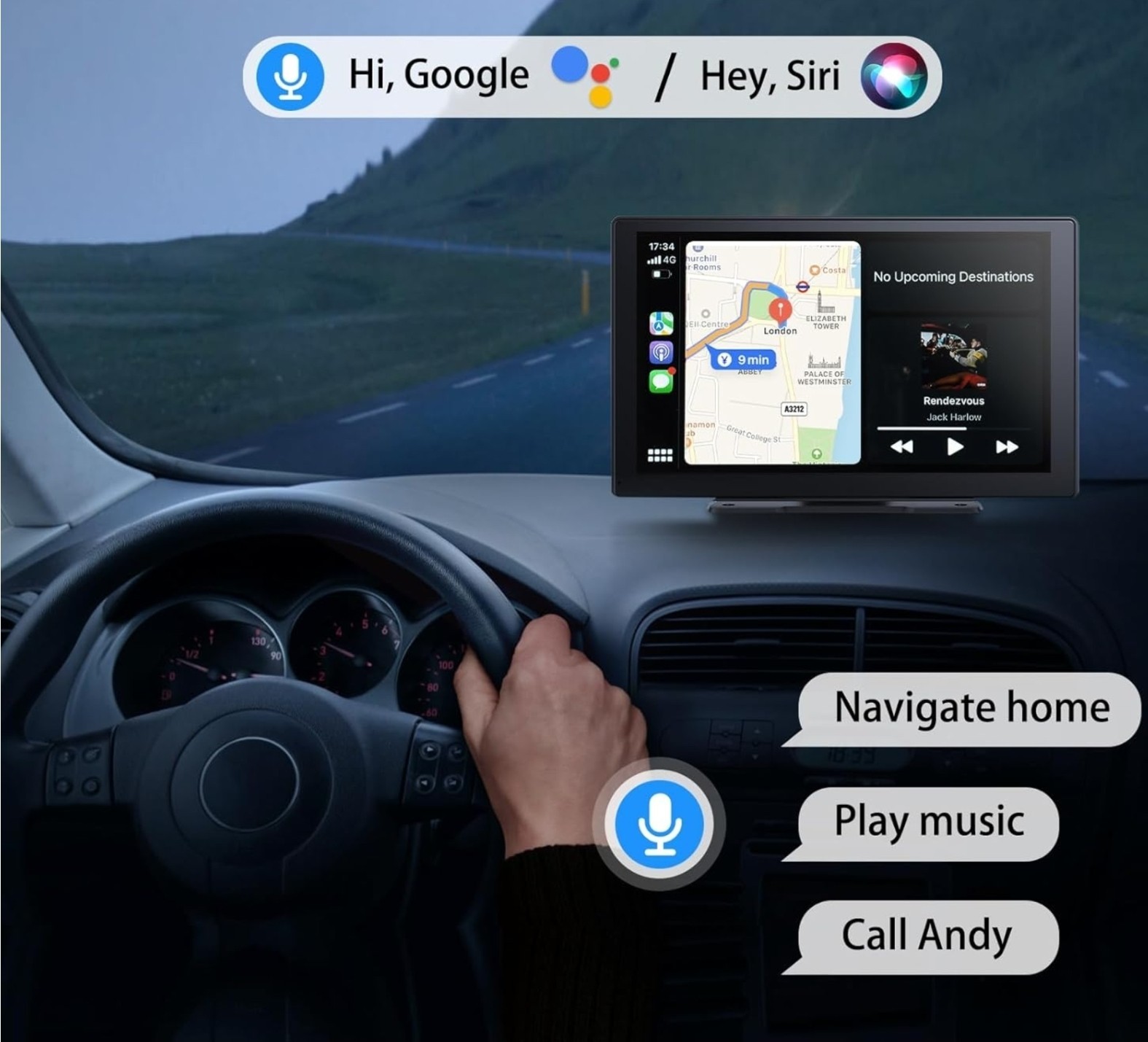 Wireless Apple Carplay Screen for Car 4K Dash Cam, 9″ Portable Apple Carplay