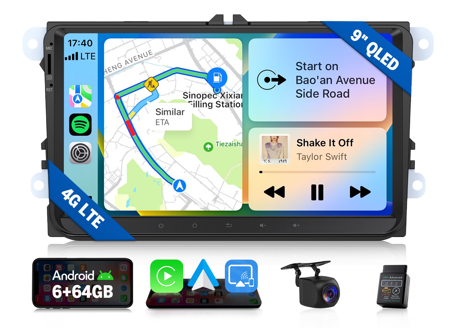 9″ QLED 6+64G Android Auto 13 Car Stereo Wireless CarPlay for VW Jetta 2006-2015