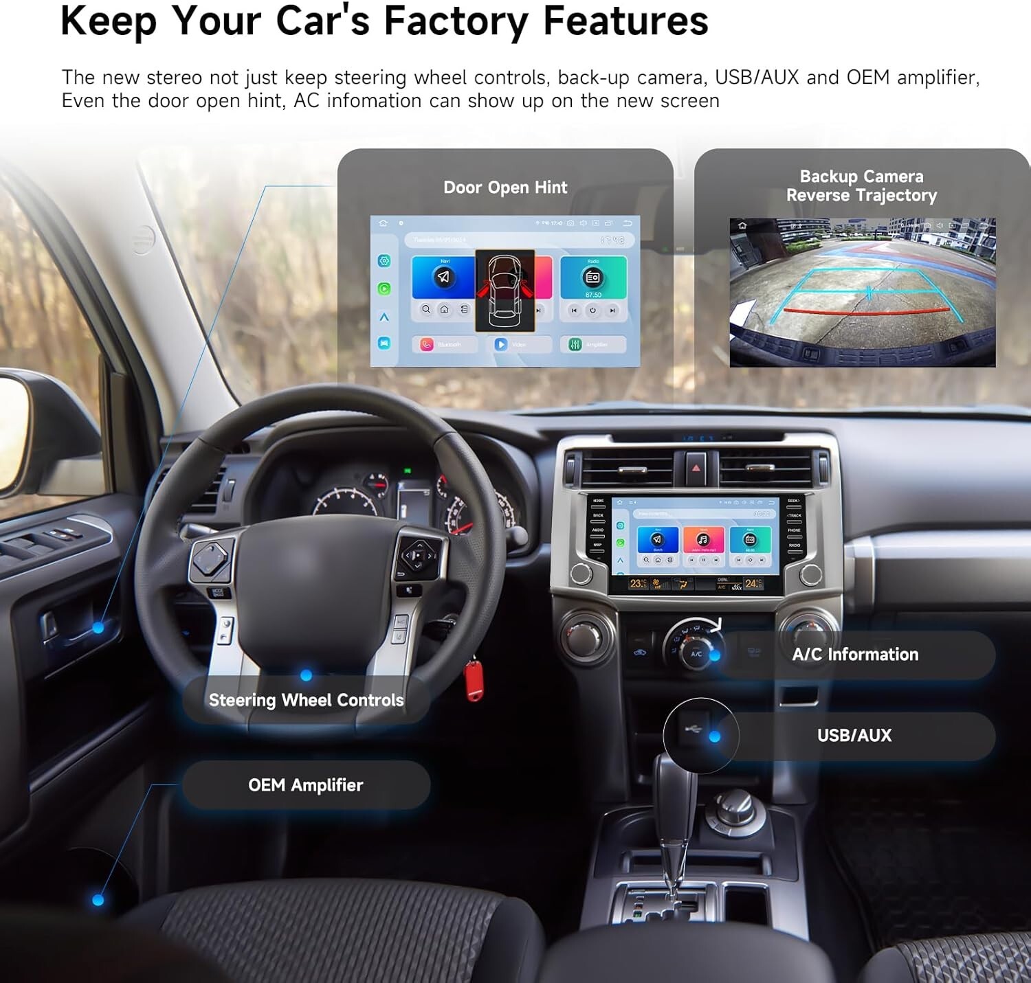 Dasaita 9″ Car Stereo 8+256G for Toyota 4Runner 2010-2023 Carplay Factory style