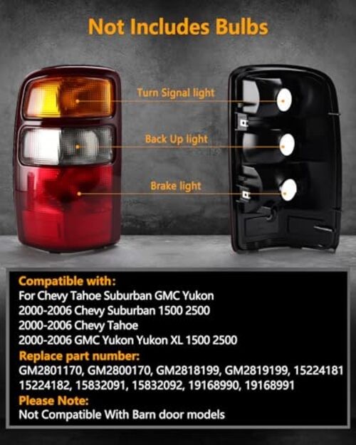 Rear Brake Tail Lights Compatible With 2000-2006 Chevy Tahoe Suburban Red Edge