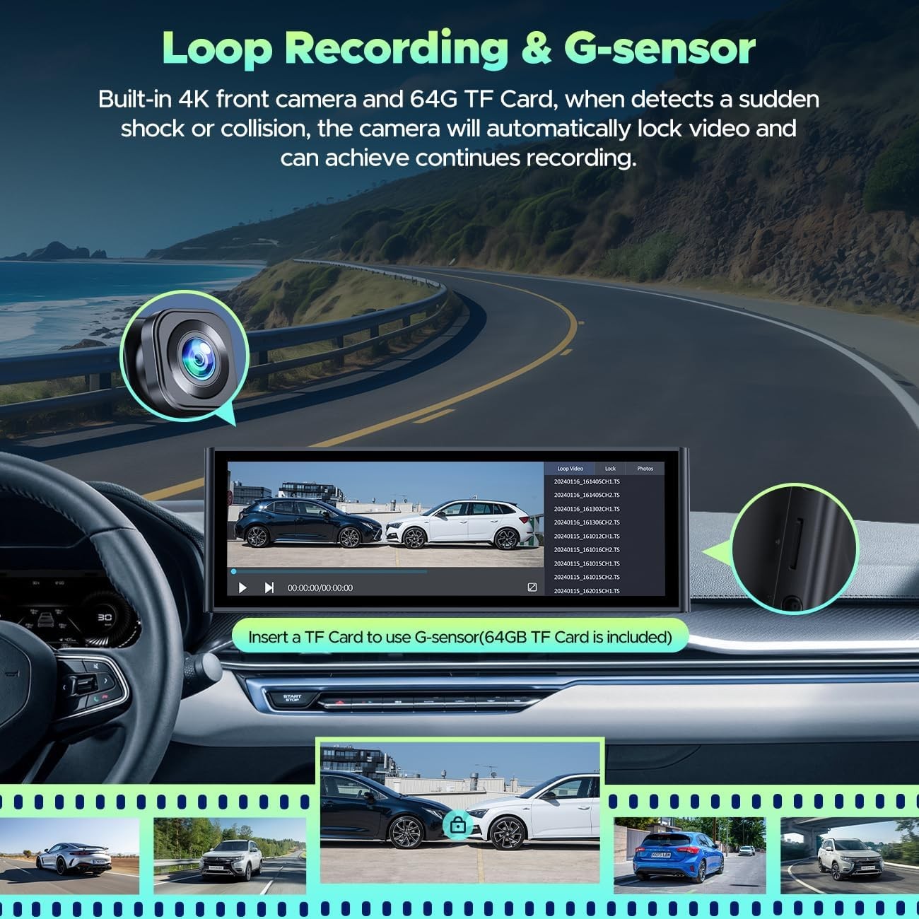 10.26″4K Dash Camera Wireless Car Stereo Radio Apple Carplay&Android Auto 64GB