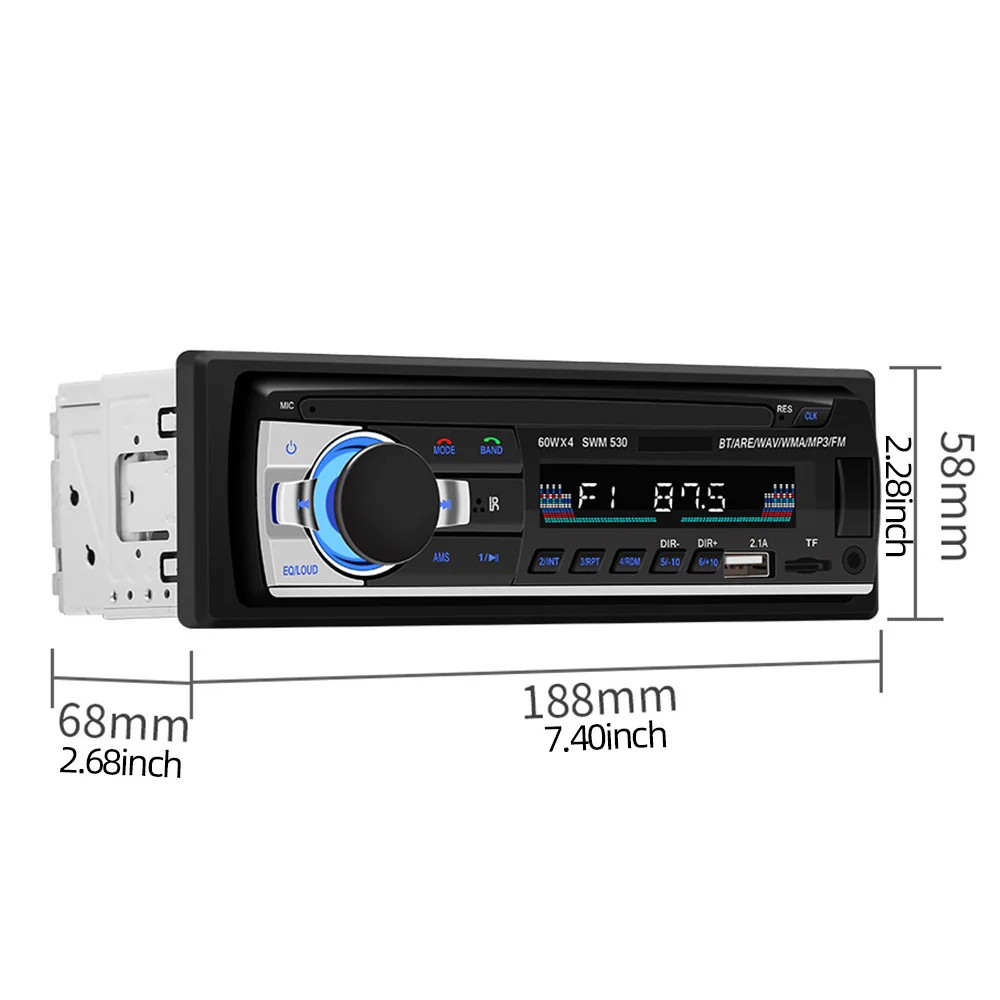 Single 1 DIN Car Stereo Radio Mp3 Player AUX IN USB TF SD Head Unit Bluetooth FM