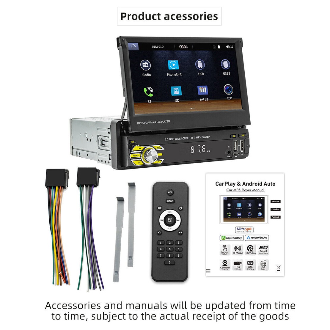 1x 7 inches Manual Carplay Touch Screen MP5 Player Radio Stereo Bluetooth FM Gw