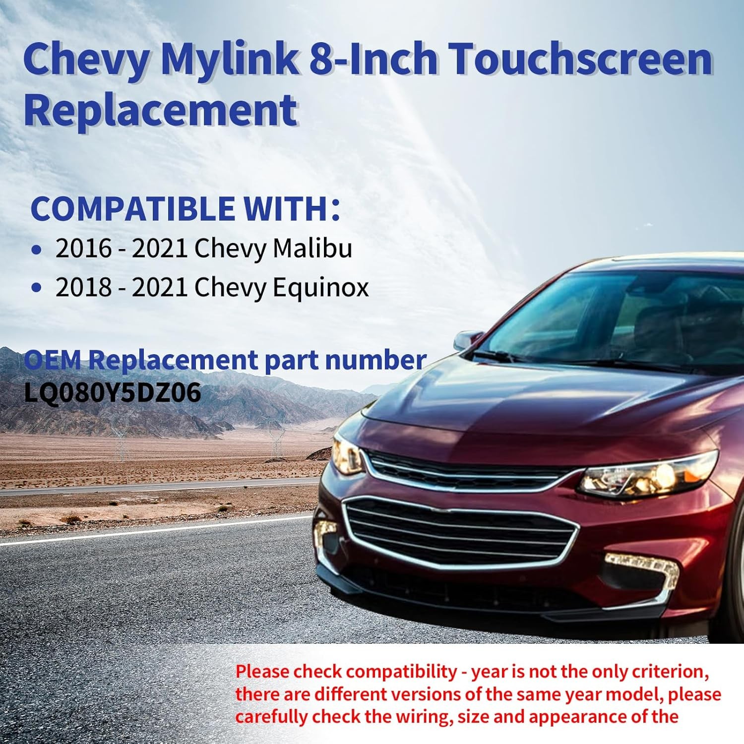 Touch Screen Digitizer Replacement for LQ080Y5DZ06 2016-2021 Chevy Malibu Chevro