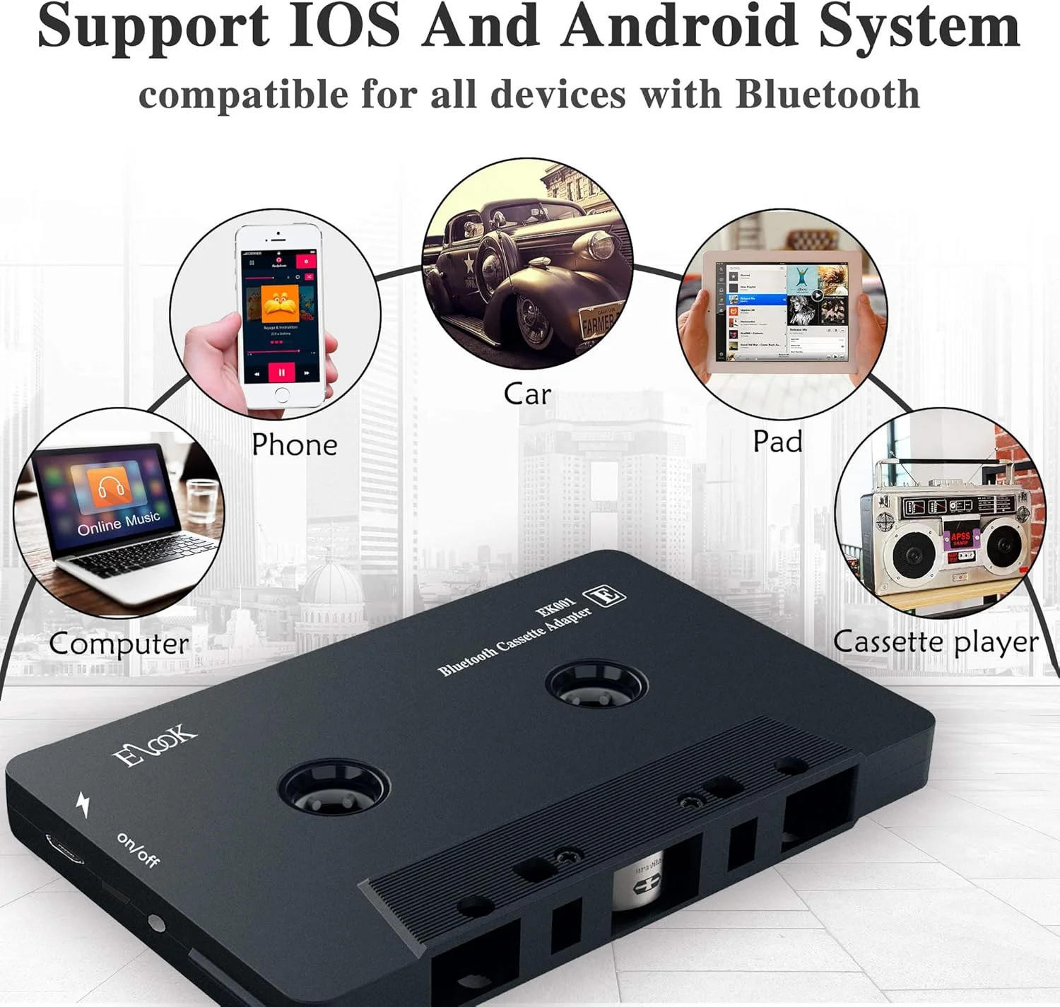 Car Audio Receiver, Bluetooth Cassette Receiver Tape Aux Adapter Player with Blu