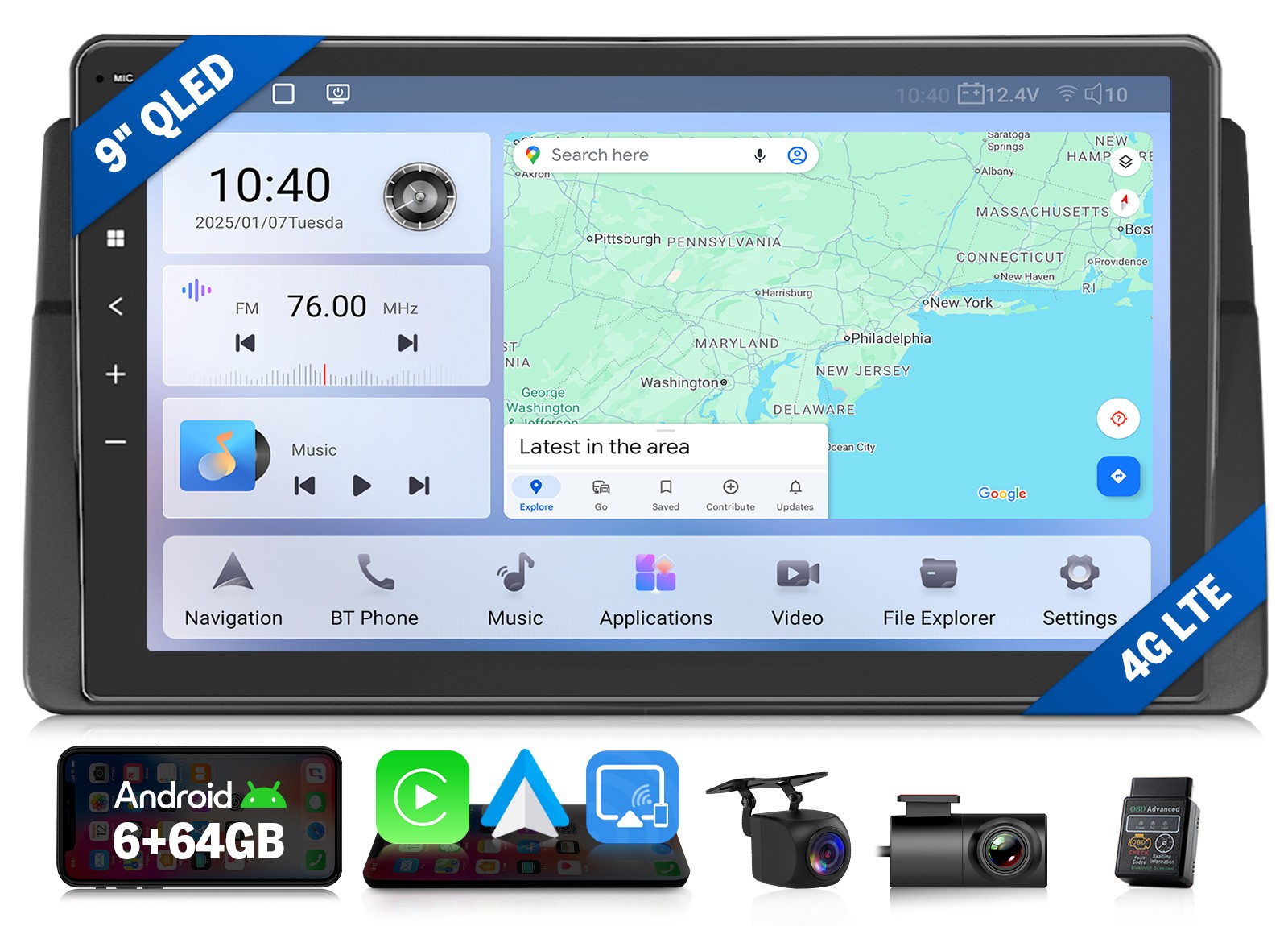 Android Auto 9″ QLED 6+64 Car Radio for BMW E46 325i M3 Wireless CarPlay Upgrade