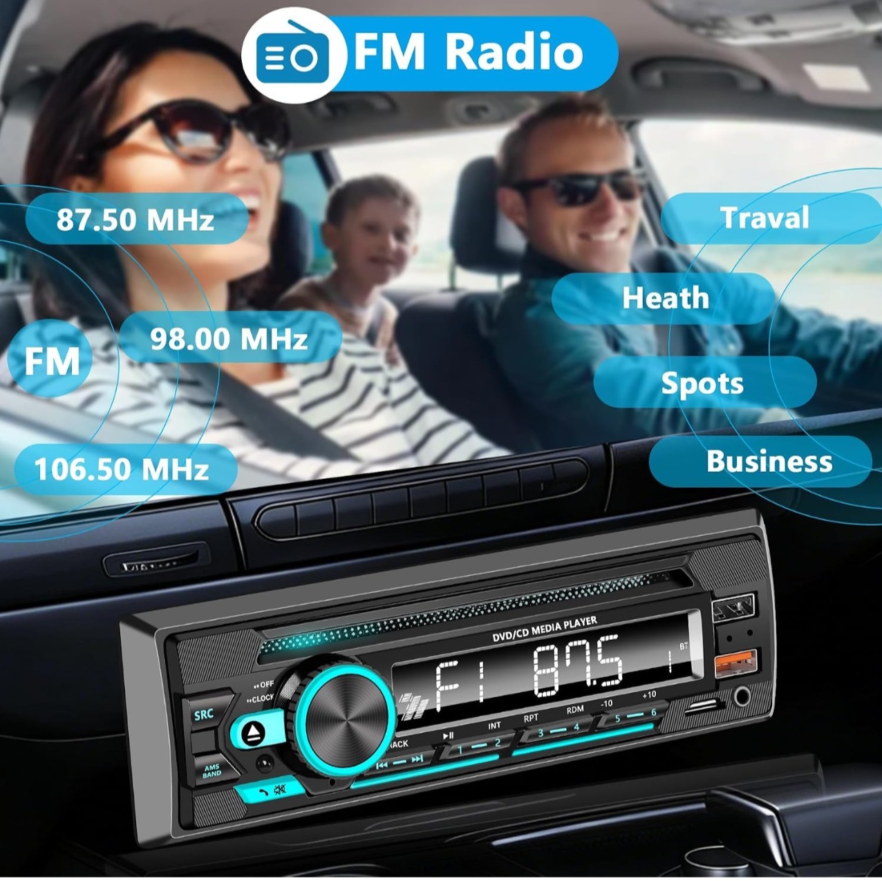 Single DIN CD/DVD Car Stereo – Bluetooth, App Control & 7-Color Backlit Display