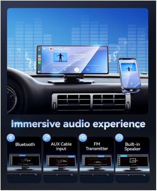8.1″ Portable CarPlay Screen w/ Dash Cam, GPS (No Backup Camera)