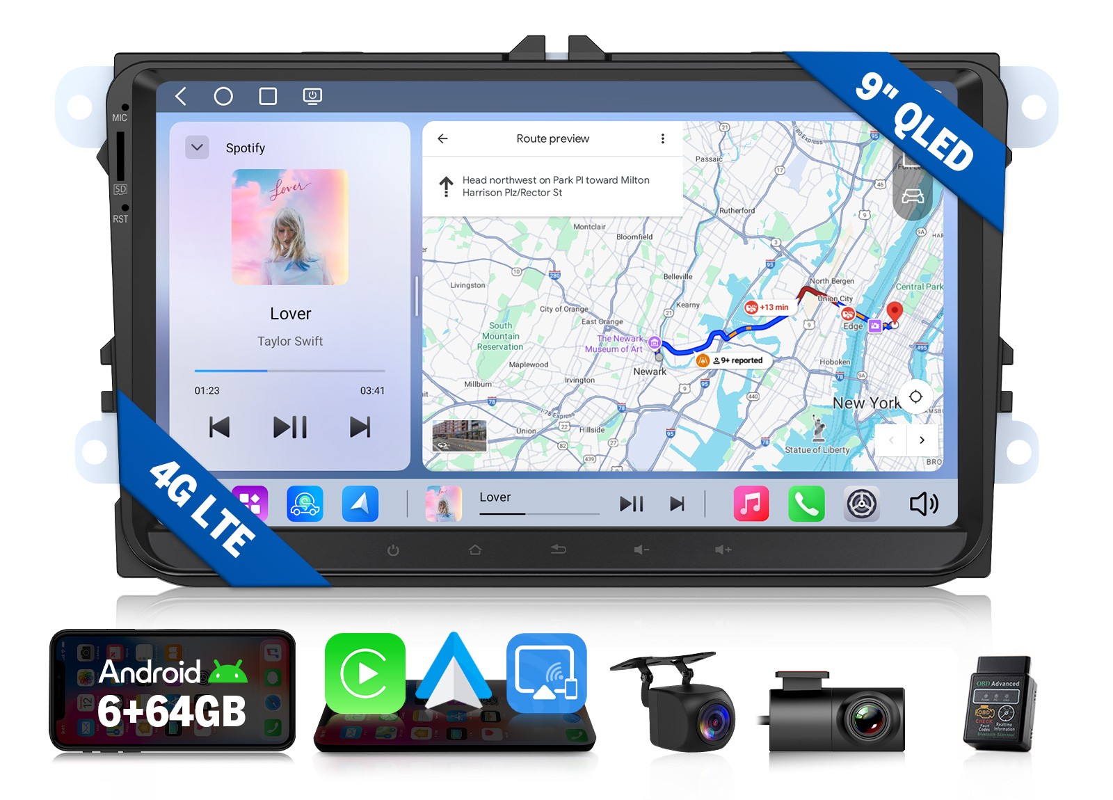 For VW Passat B7 Golf 9″Android Auto 6+64 Car Stereo Head Unit CarPlay Bluetooth