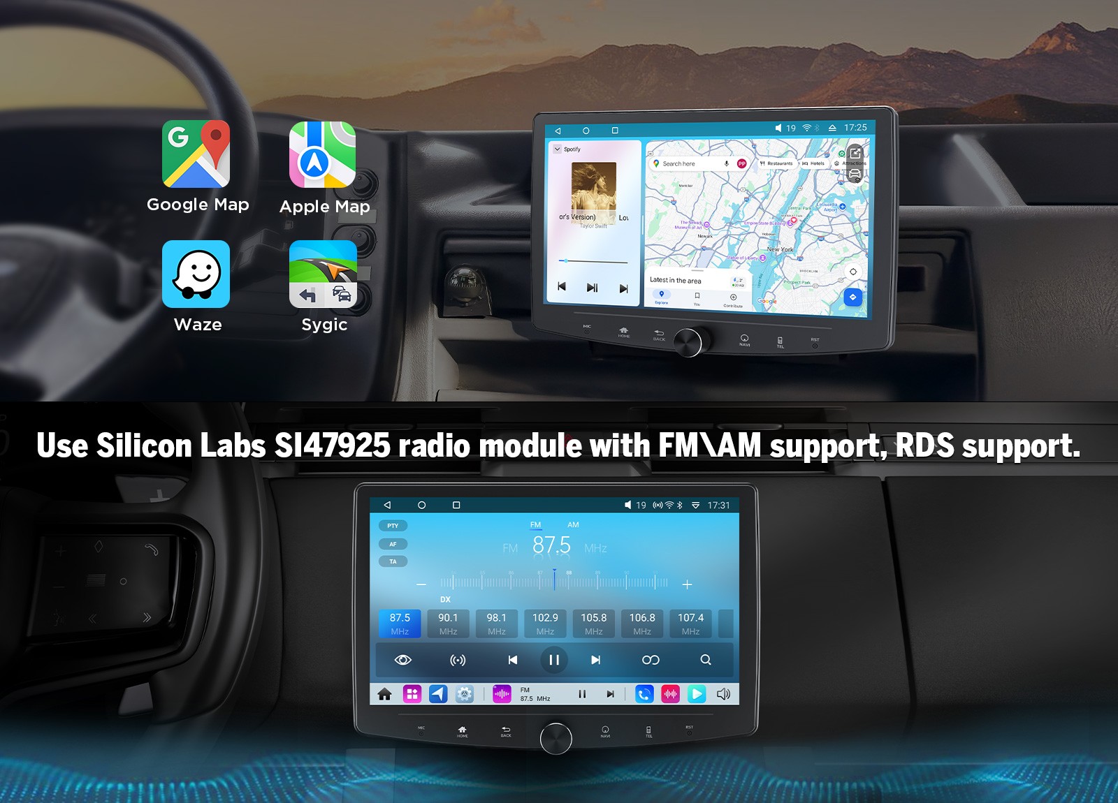 UX7SK Plus 2 DIN 10.1″ QLED 6+64GB Android 14 Car Stereo System CarPlay GPS DSP