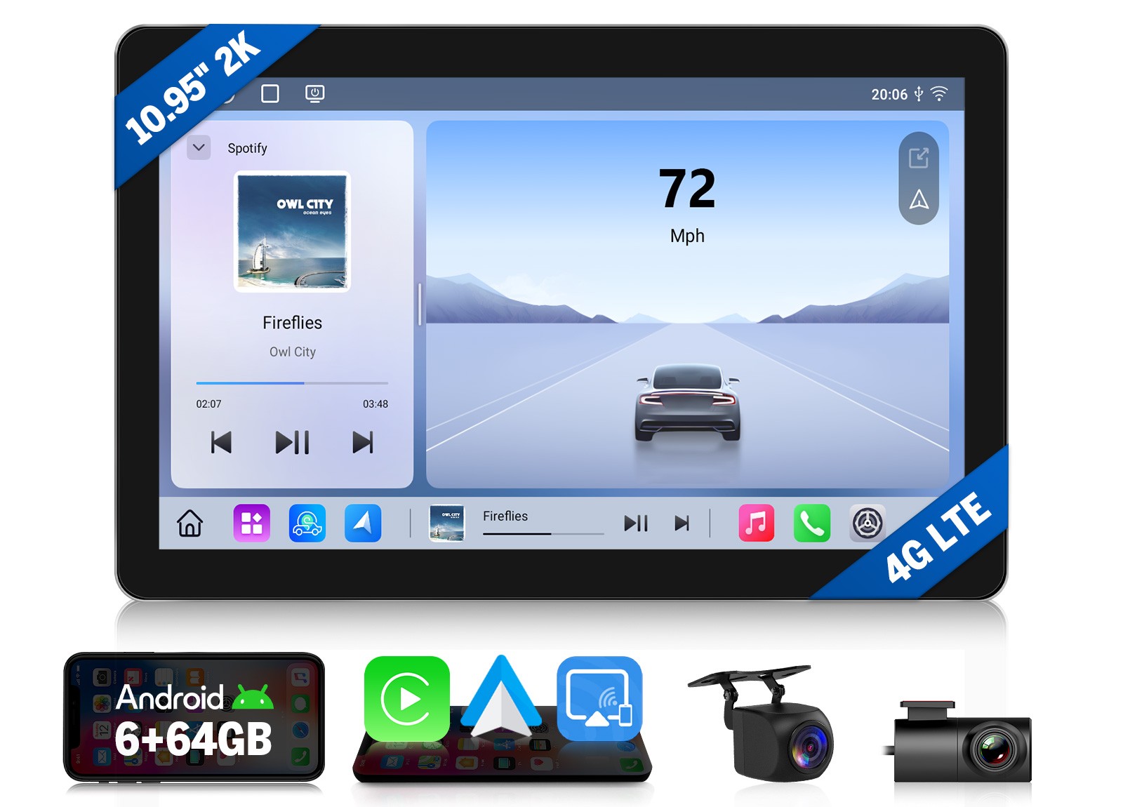 Eonon SD1X6S2 CarPlay GPS 10.95″ 2K 6+64 8Core 1 DIN Car Stereo Radio Android 13