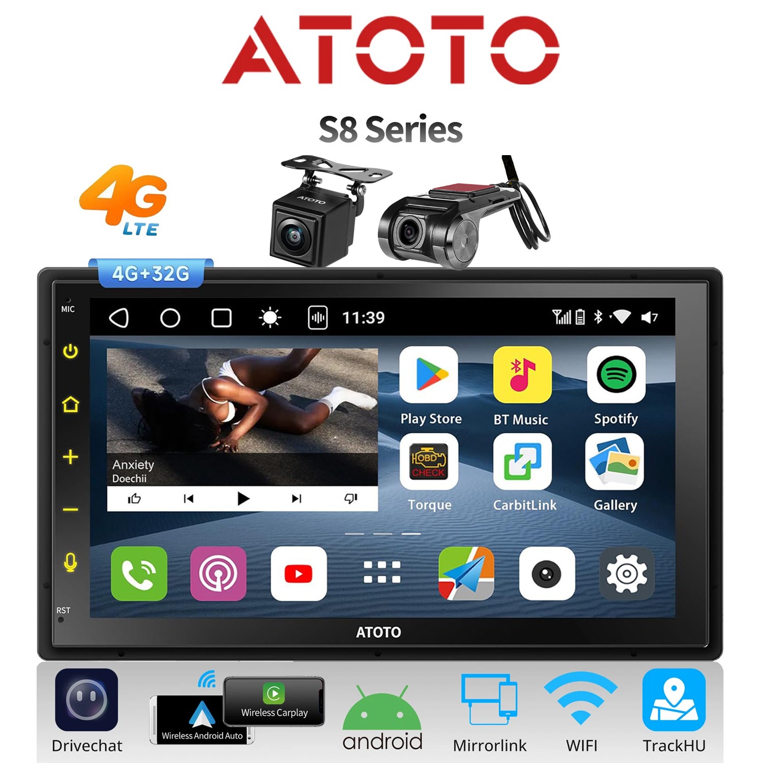 ATOTO S8 2DIN 7″ Android Car Stereo 4+32G Wireless CarPlay Android Auto & Camera