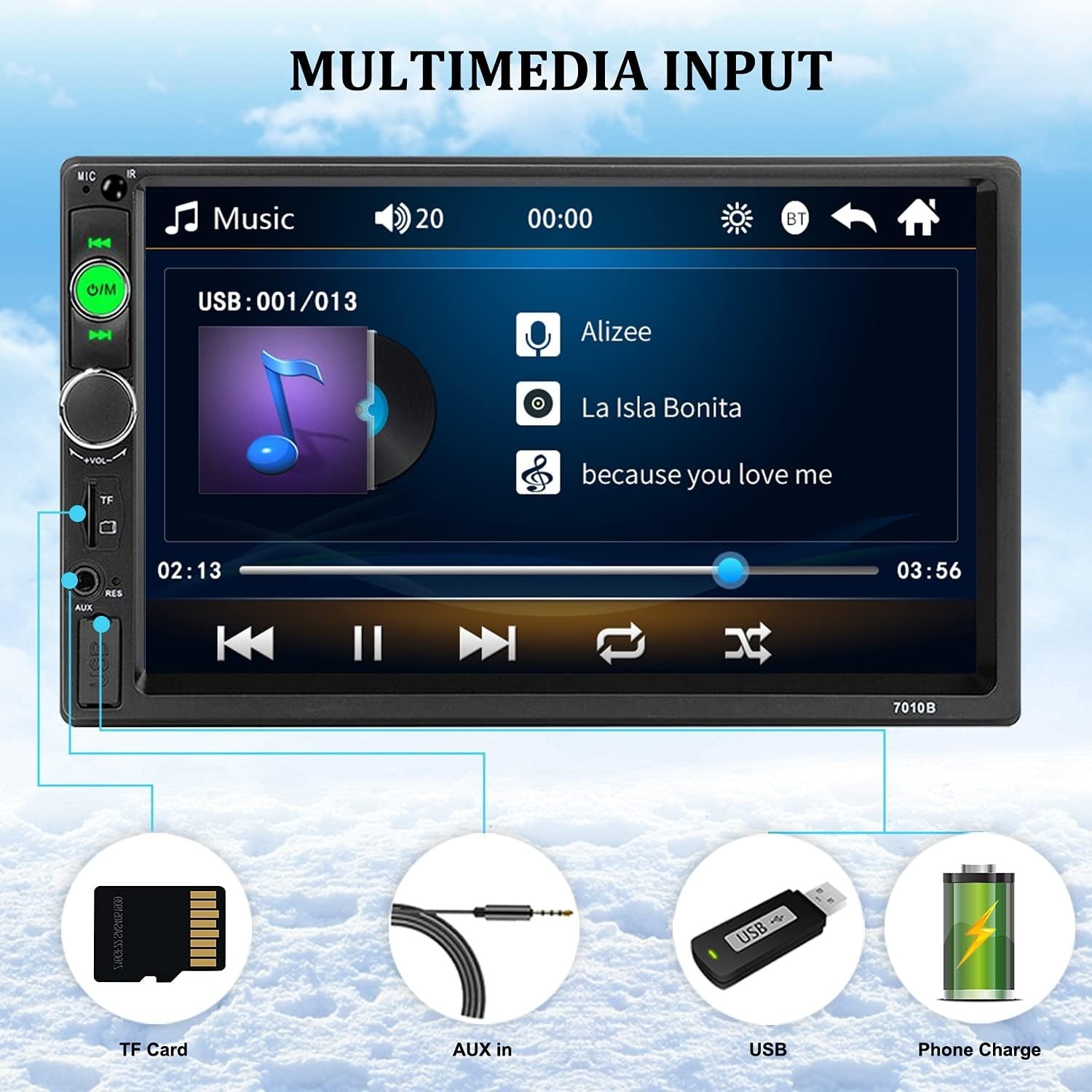 Multimedia Car Stereo System – 7” Touch Display with Bluetooth & Remote Control