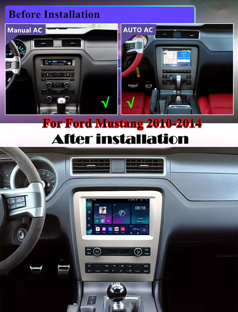 Android 12 Car Stereo Radio GPS Navi Apple CarPlay BT For 2010-2014 Ford Mustang