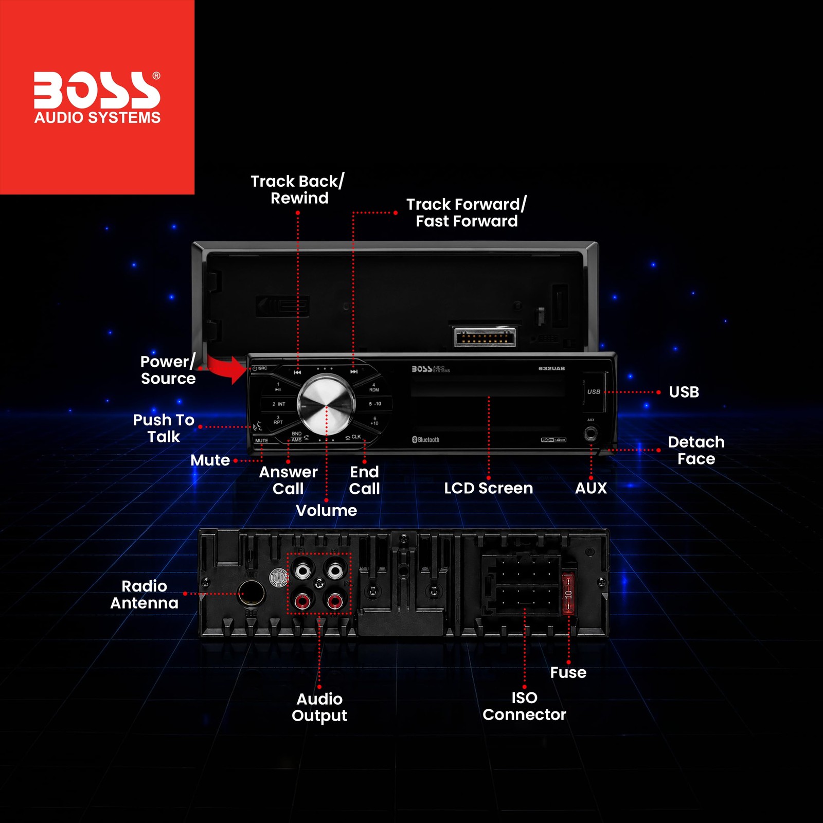 632UAB Car Stereo – Single Din, Bluetooth, No CD DVD Player, AM/FM Radio Receiv