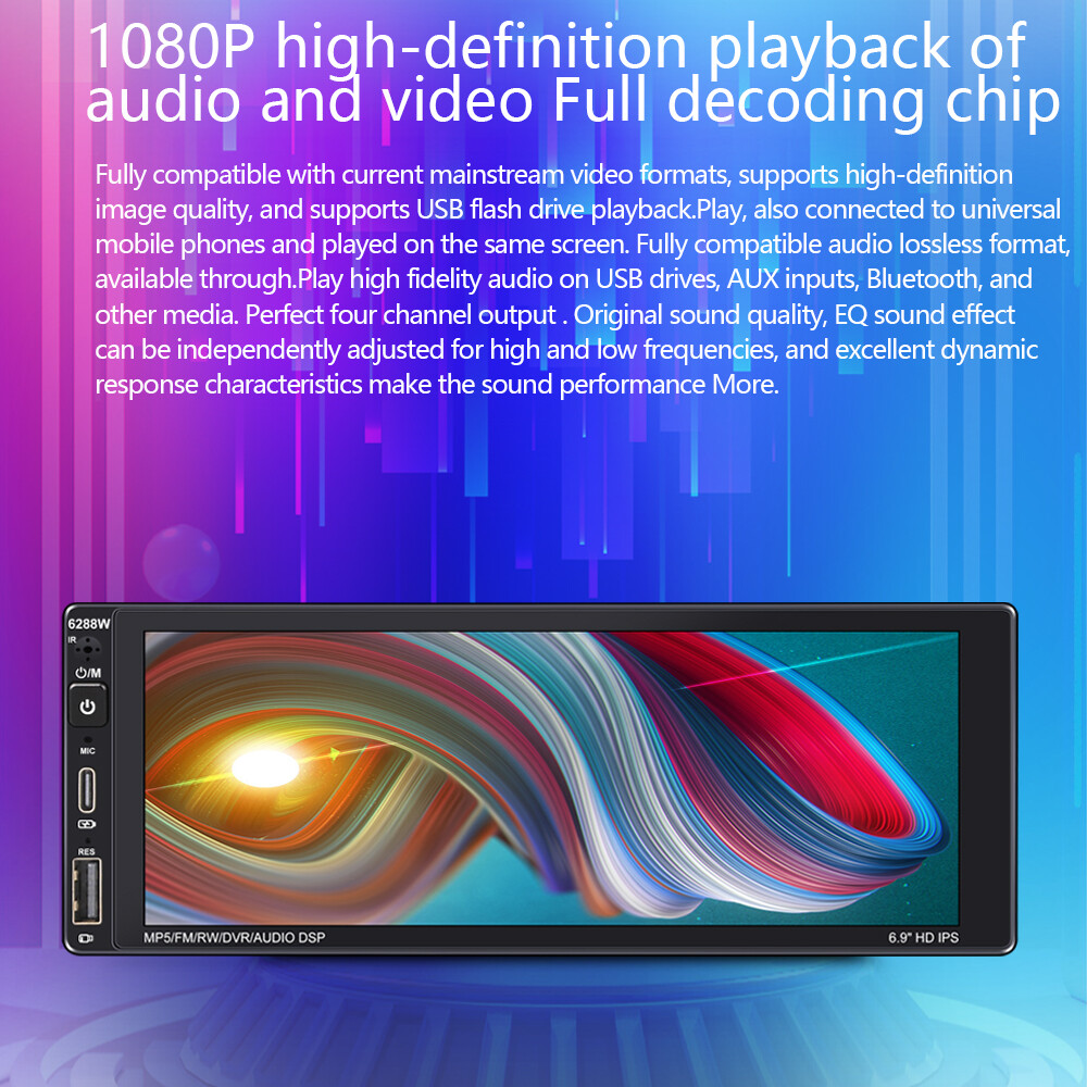 1 Din 6.9″ Wireless Carplay Android Auto Car Radio Touch Screen Bluetooth RDS AM
