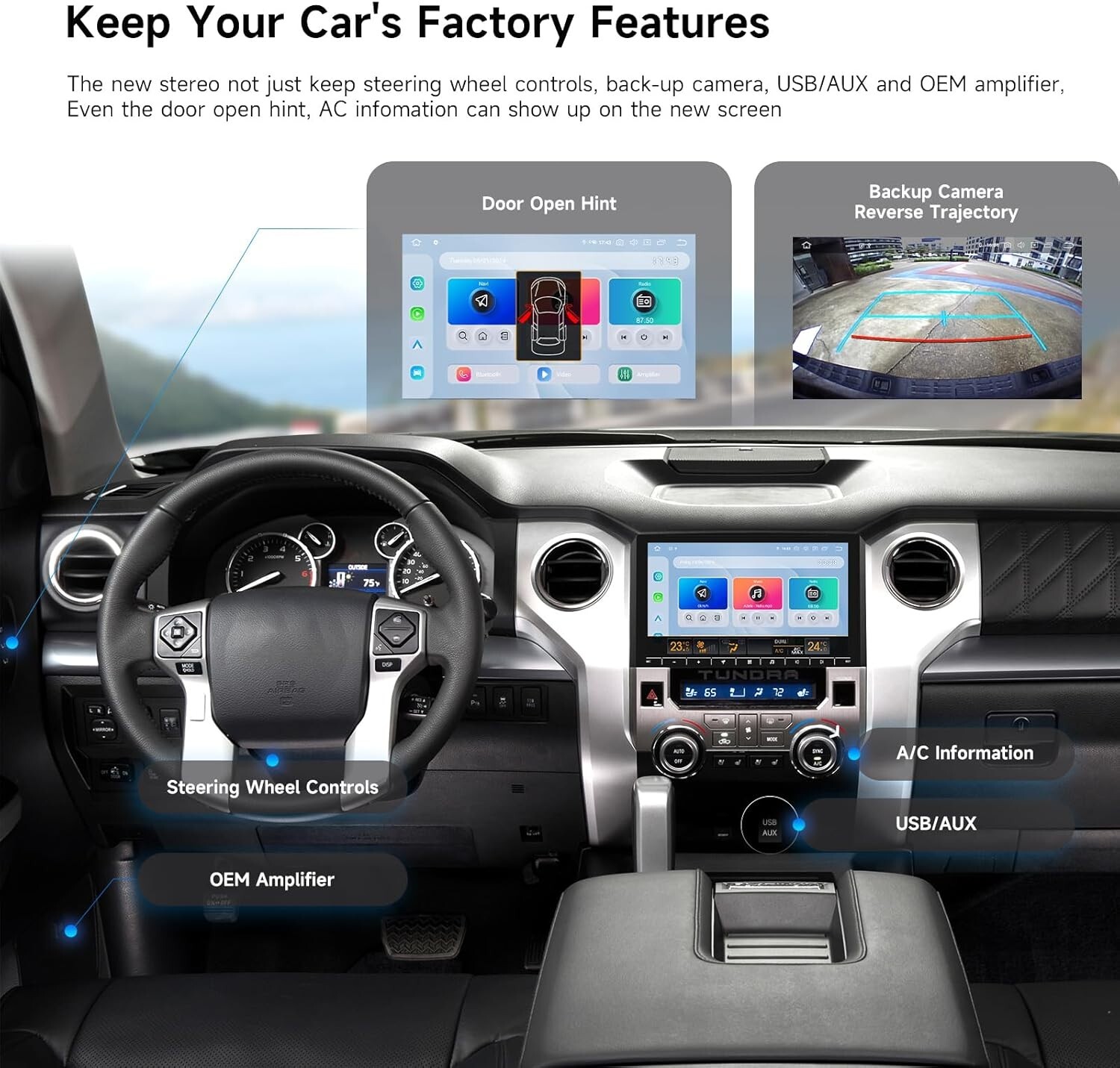 Dasaita 10.2″ Android 13 Car Stereo for Toyota Tundra 2014-2021 T-Style CarPlay