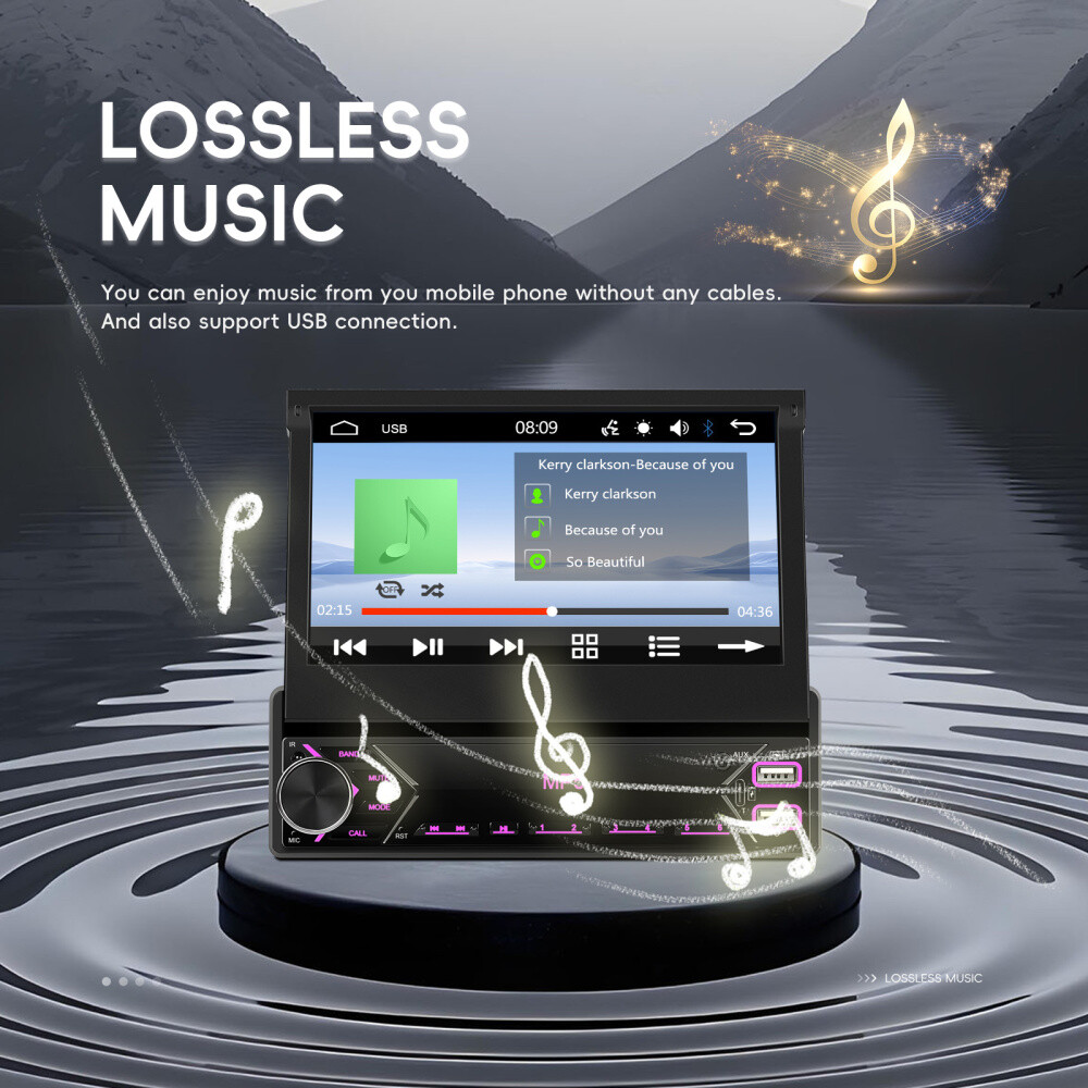 7″ Single 1 DIN Flip out Touch Screen Car Stereo Bluetooth Mirror Link FM Radio