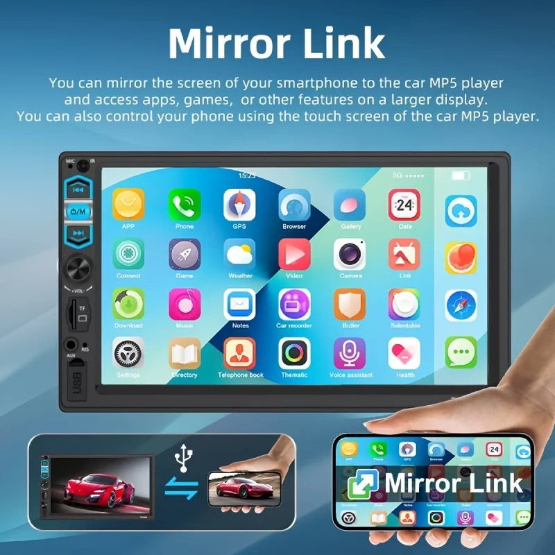 Double Din Apple Carplay Android Auto Car Stereo Radio Bluetooth 7″ Touch Screen