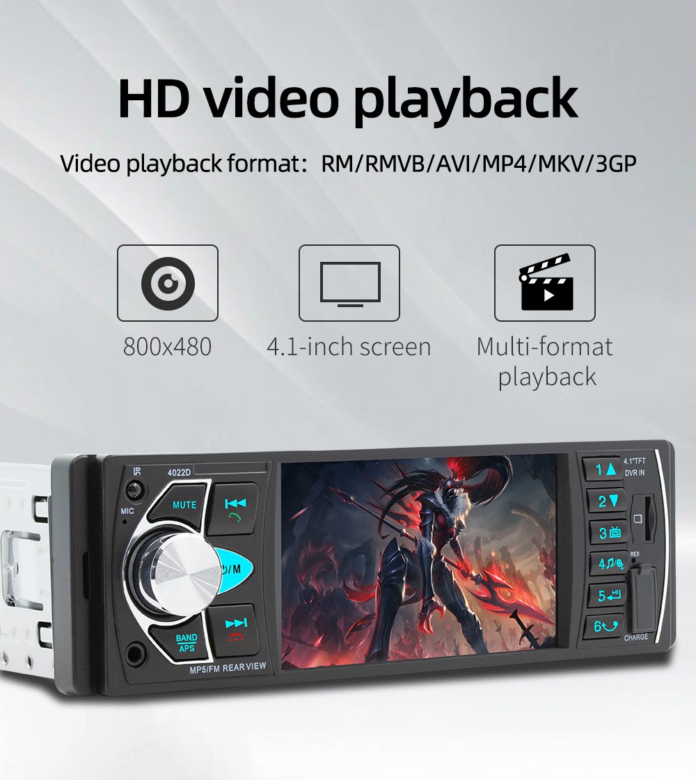 4.1 Inches Car Radio Stereo 1DIN Bluetooth FMB AUX Audio MP5 Player + Camera