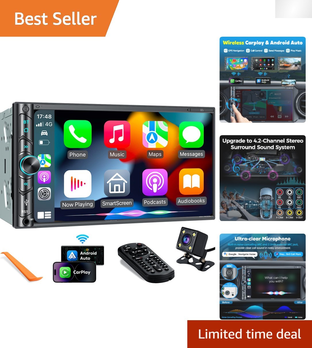 Advanced 7″ Touchscreen Car Stereo with Bluetooth & Rear View Camera for Safety