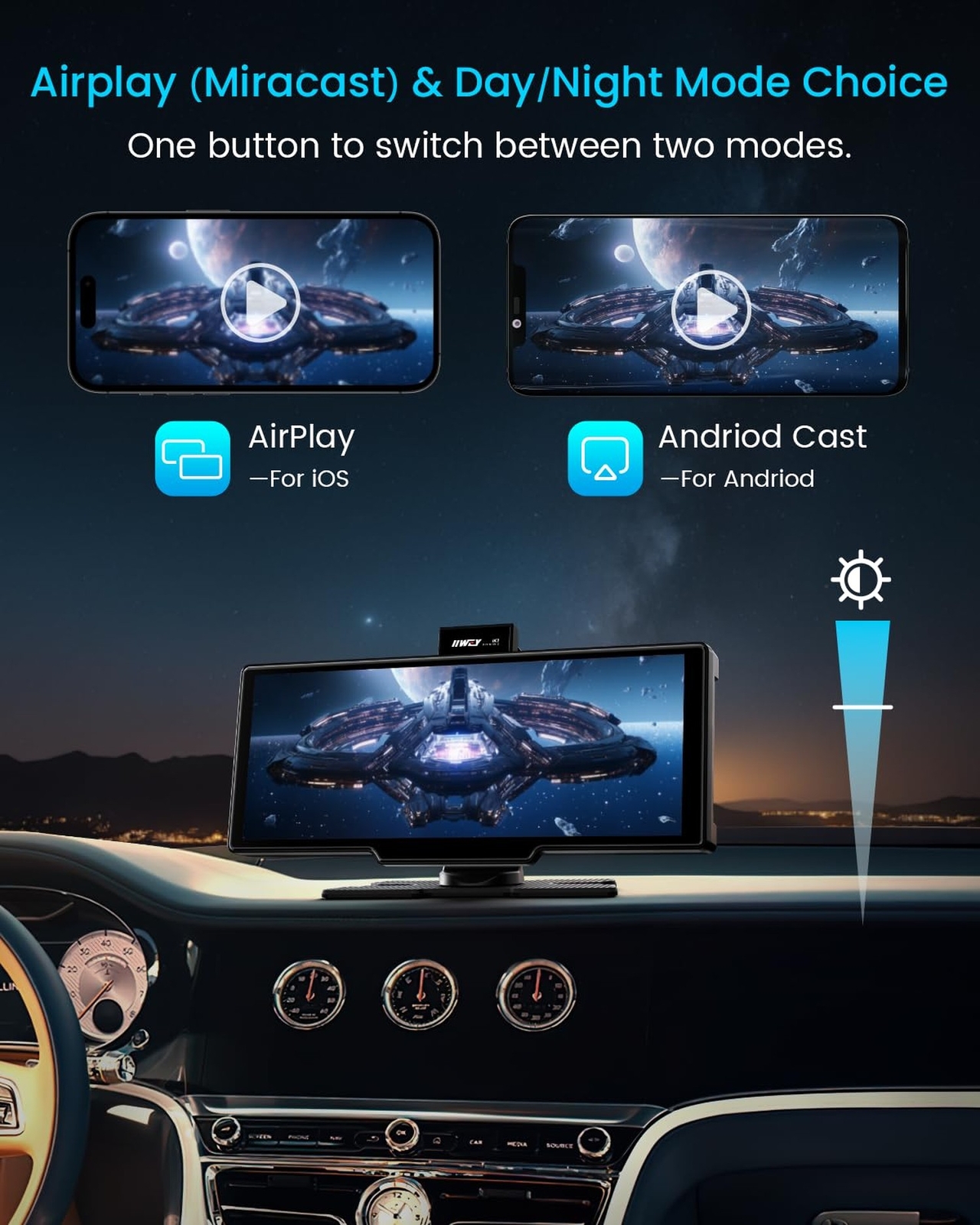 Portable Apple Carplay Screen for Car, 10’’ Car Stereo Wireless Car