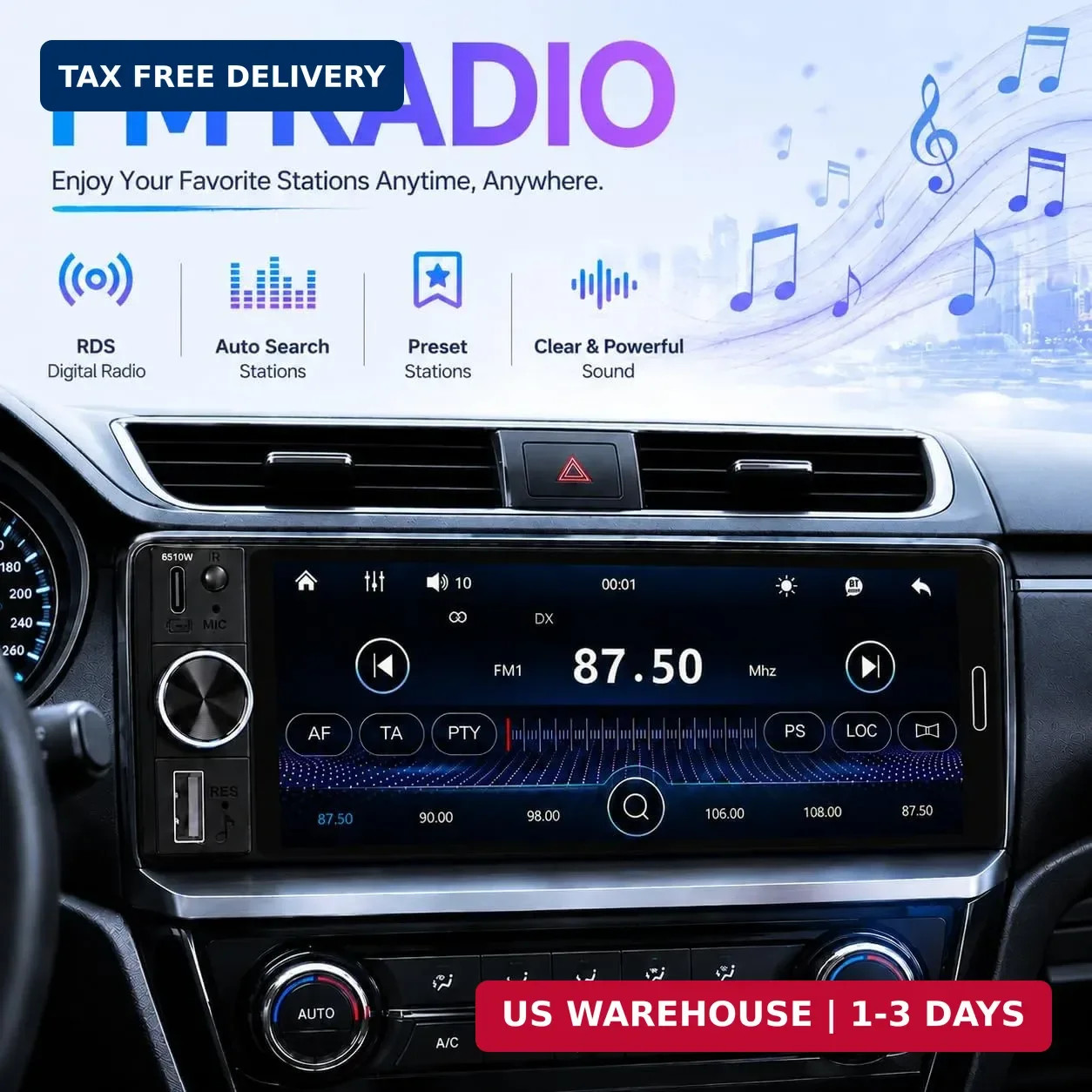 6.5″ Wireless Single Din Car Stereo with Apple CarPlay 720×1280 HD in Cell Touch