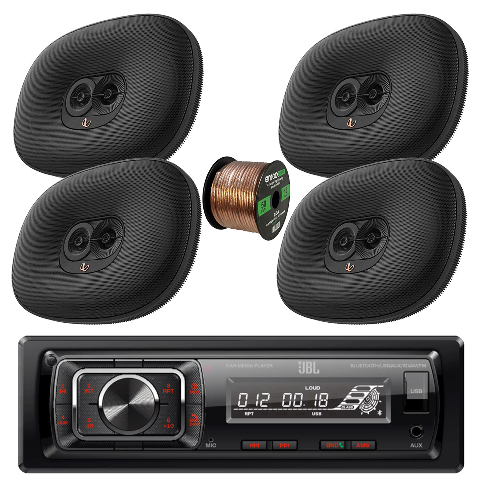 JBL Celebrity150 in-Dash Bluetooth Receiver, 4x 6×9″ 180W Car Audio Speaker,Wire