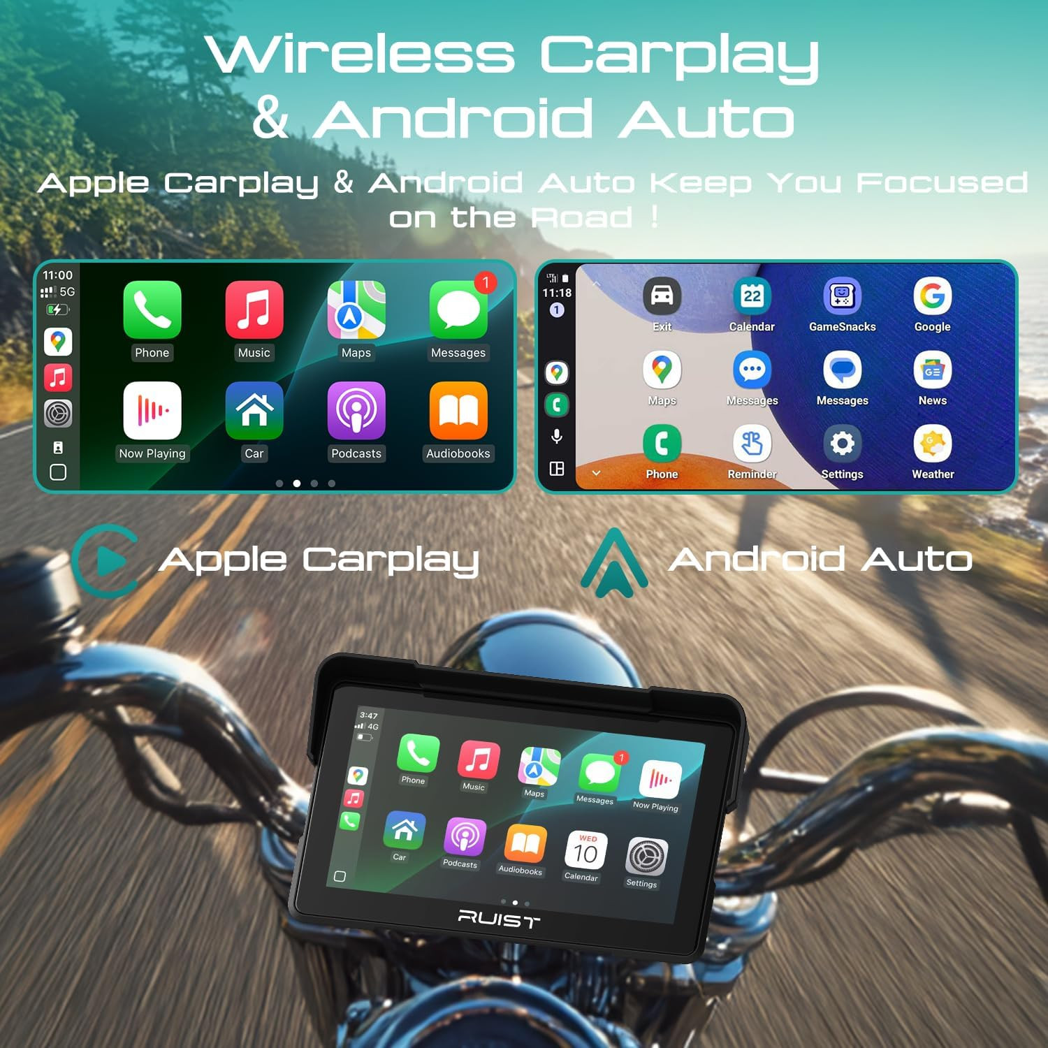 MOX70 Carplay for Motorcycle HD Touchscreen 7.0″, Wireless Apple Carplay & Andro