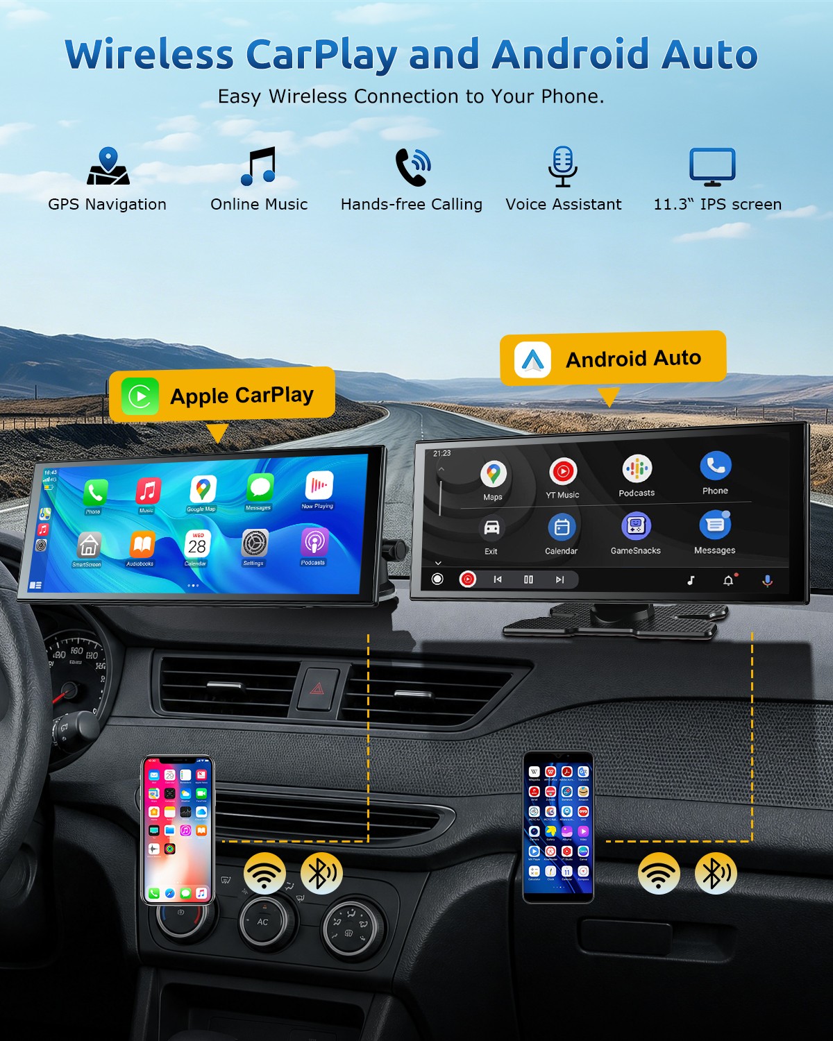 11.3″ Car Portable CarPlay Screen Touch Screen Apple CarPlay Android Auto Radio