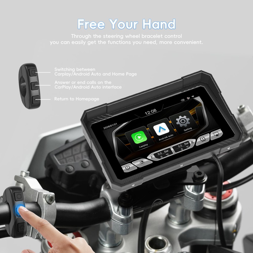 5″ Waterproof Motorcycle Portable Wireless Apple Carplay Android Auto Car Stereo
