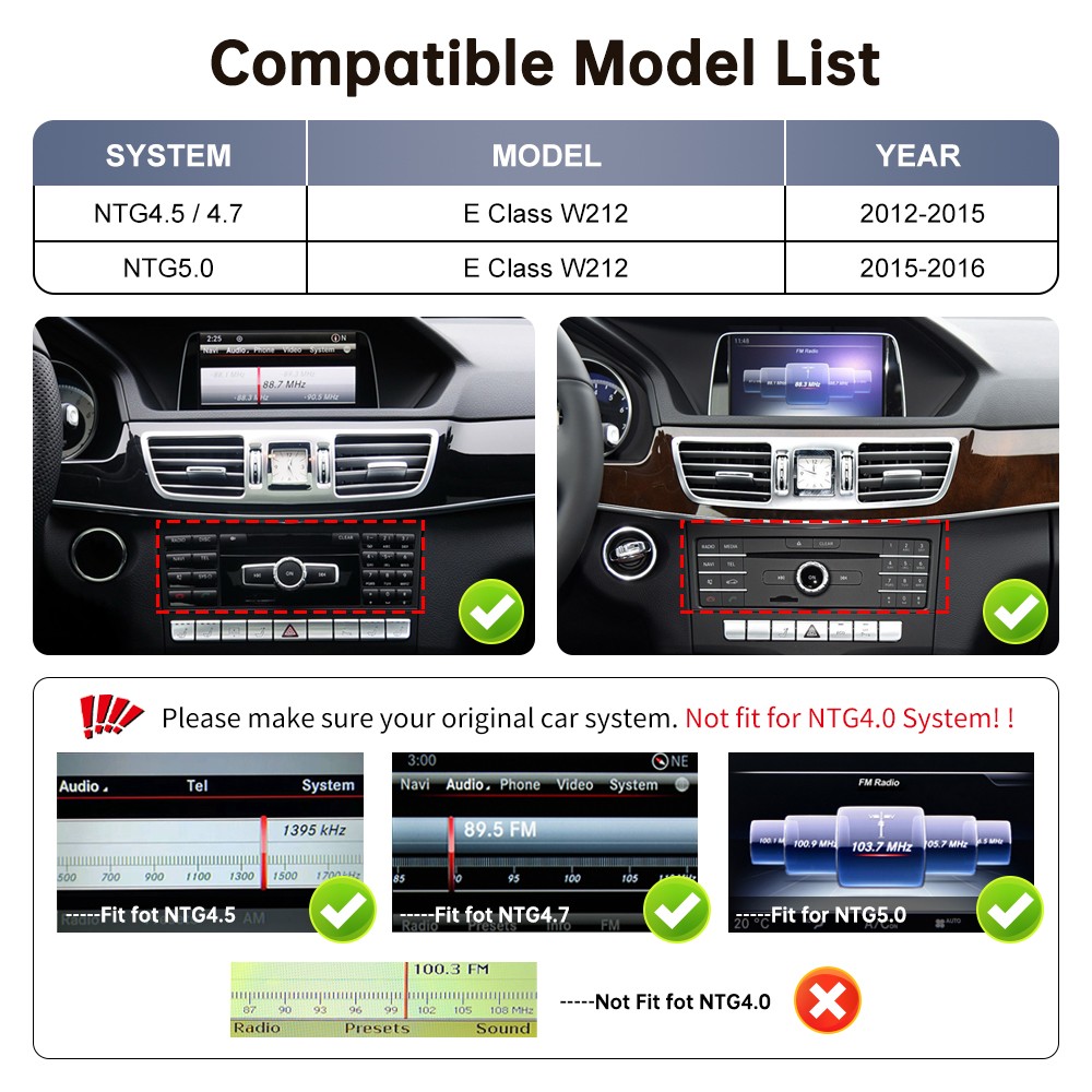 Wireless Carplay Android Auto Retrofit Kit for E Class W212 E Coupe C207 2012-15