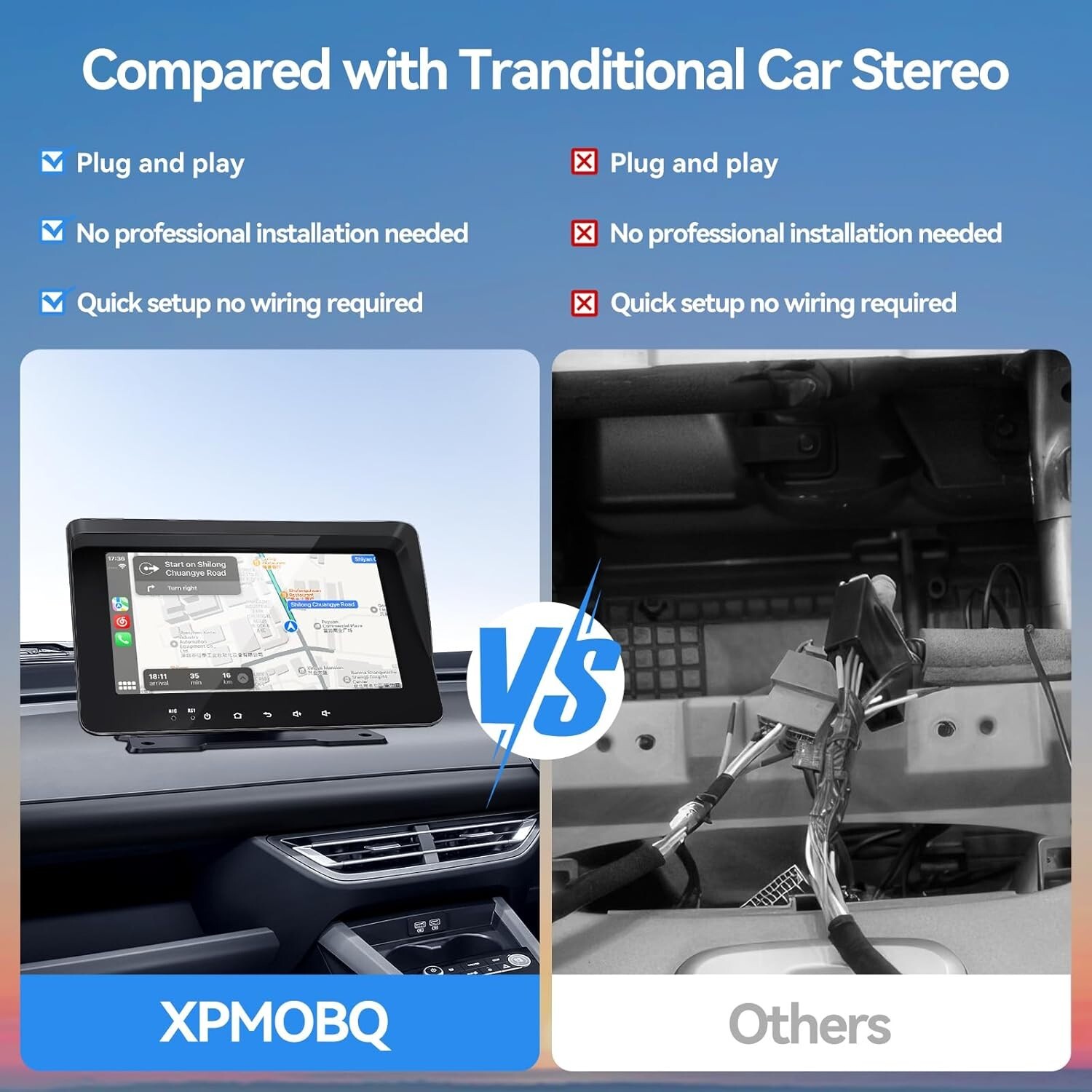 Wireless Carplay Screen for Car,Portable Car Stereo with Carplay & Android Auto/