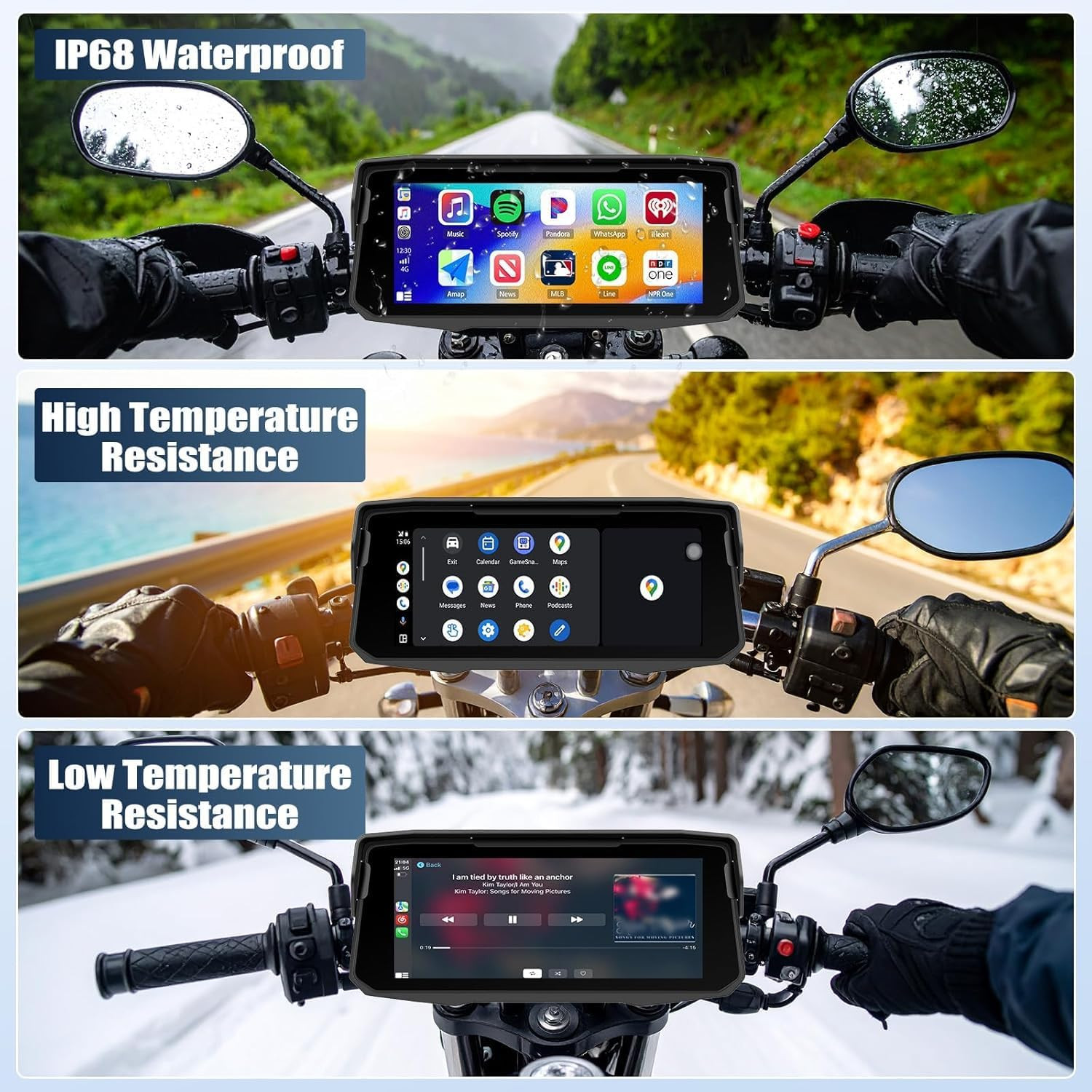 6.86 Inch Motorcycle Carplay Screen with Wireless Carplay & Android Auto, IP68 W