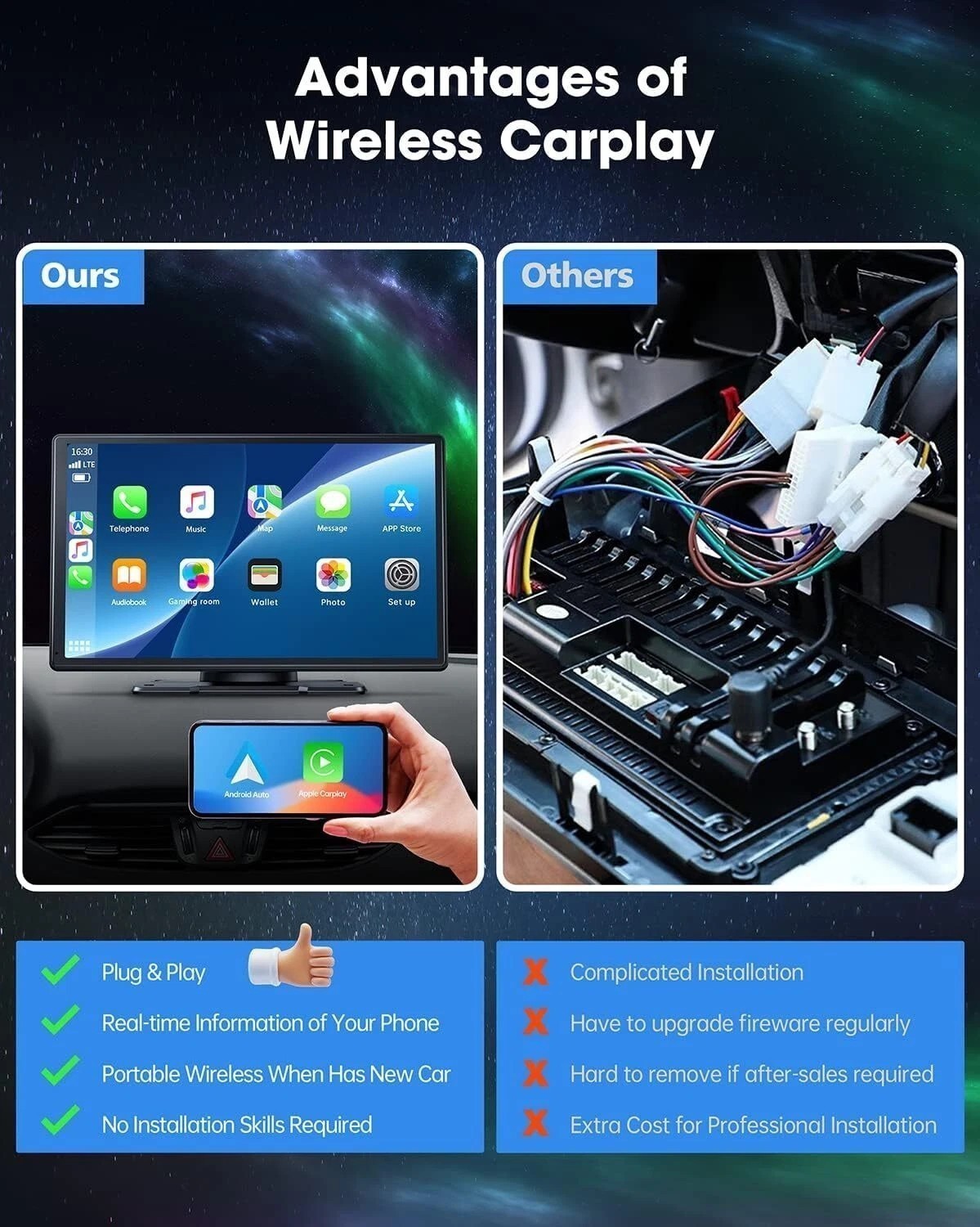 Portable 9/9.26in Wireless Car Stereo For Apple Carplay & Android Auto Head Unit