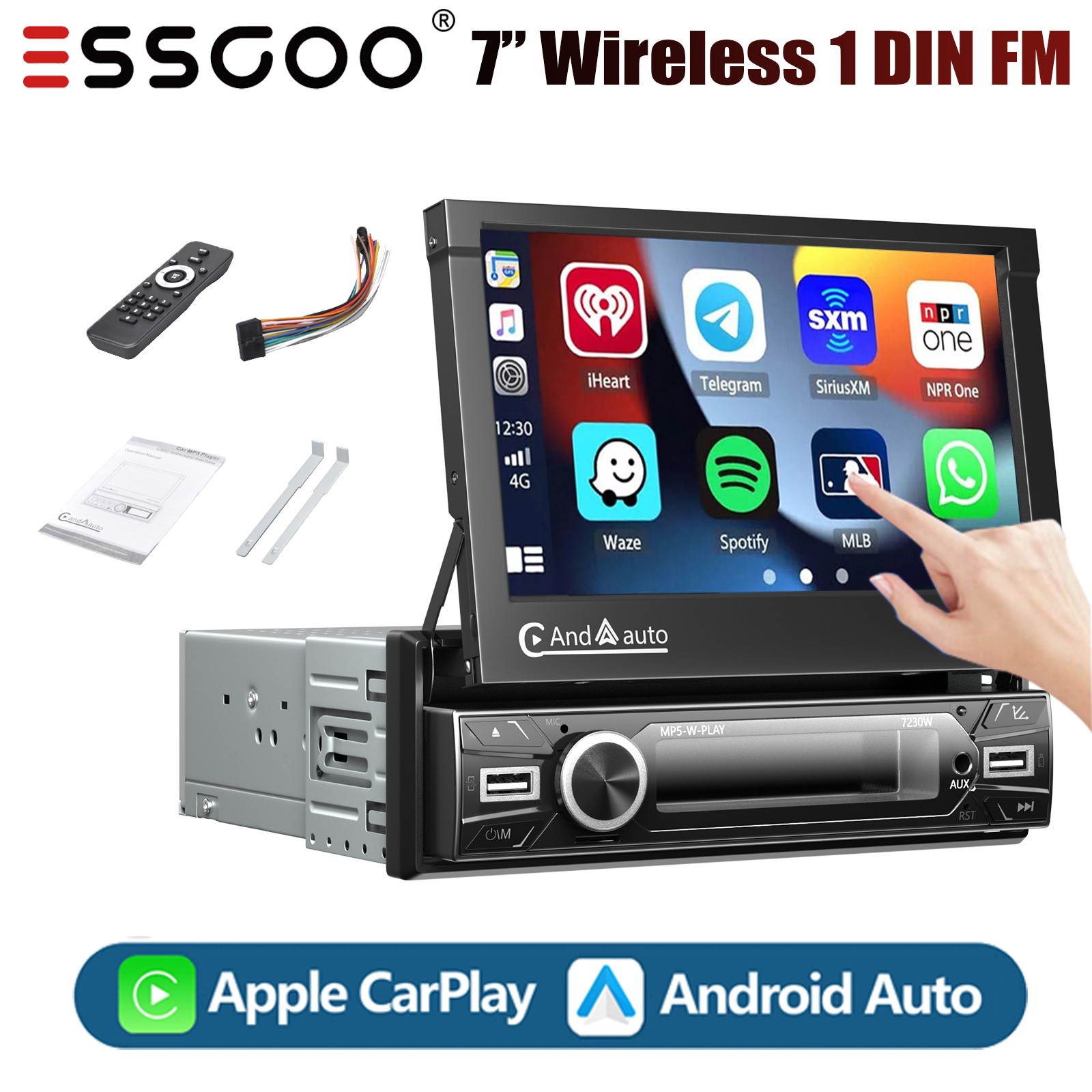 7″ Flip Out Stereo Car Radio Single 1Din Touch Screen Apple CarPlay Android Auto