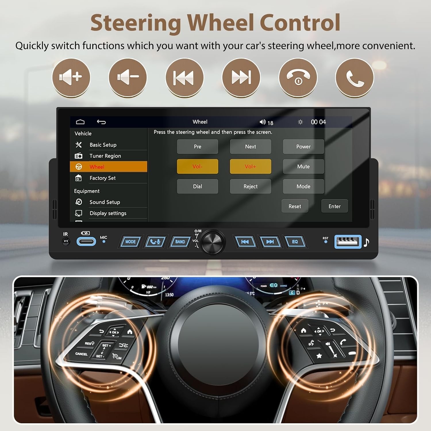 6.86″ Android CarPlay Stereo, Single Din Car Radio with Android Auto, HD Touc…
