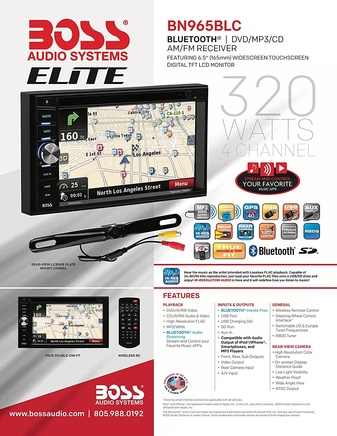 BOSS Audio 6.5″ LCD Car GPS Navigation Bluetooth Audio/Calling, Receiver (Used)