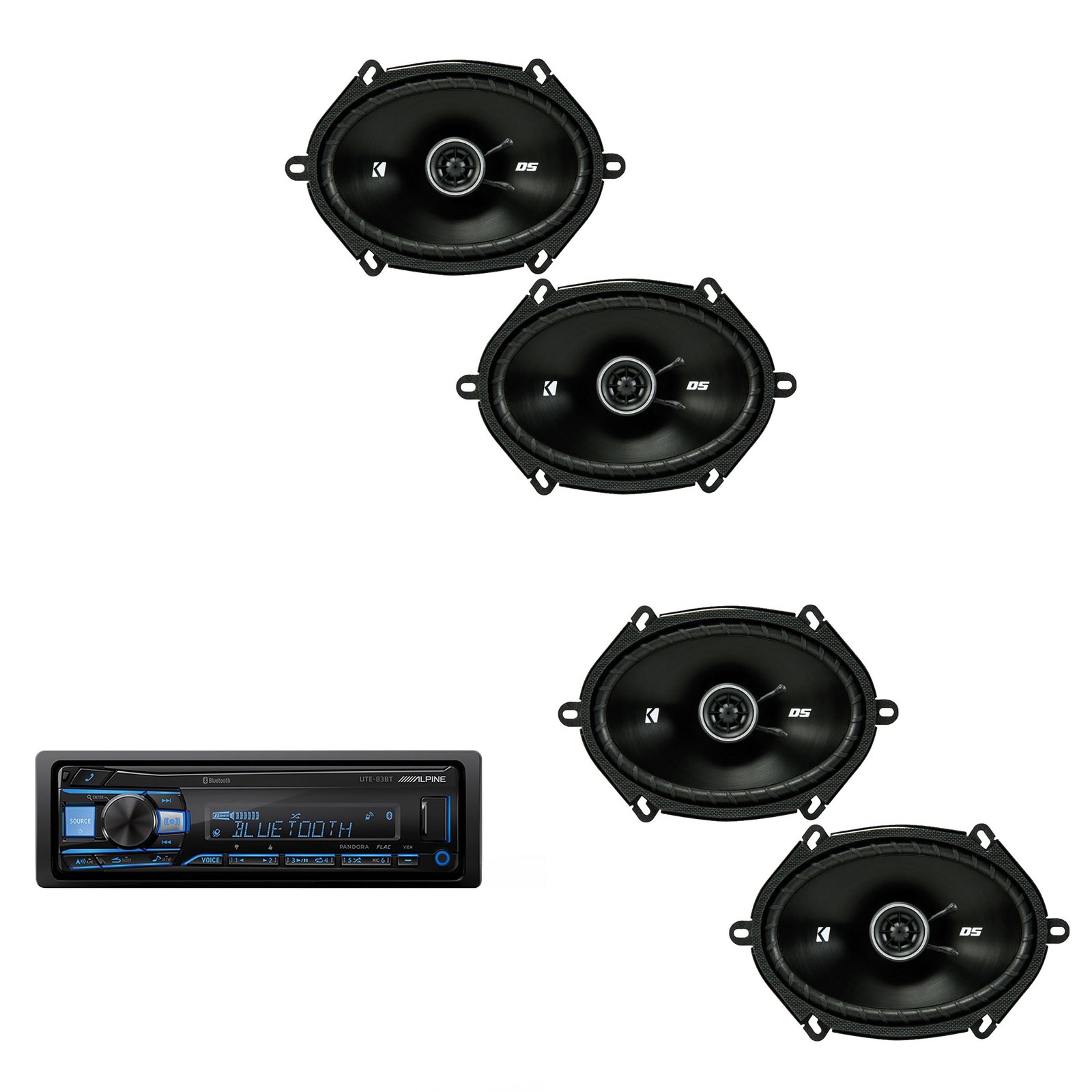 Alpine UTE-83BT Bluetooth Receiver & Kicker (2 Pair) DSC 5×7″ / 6×8″ Speakers