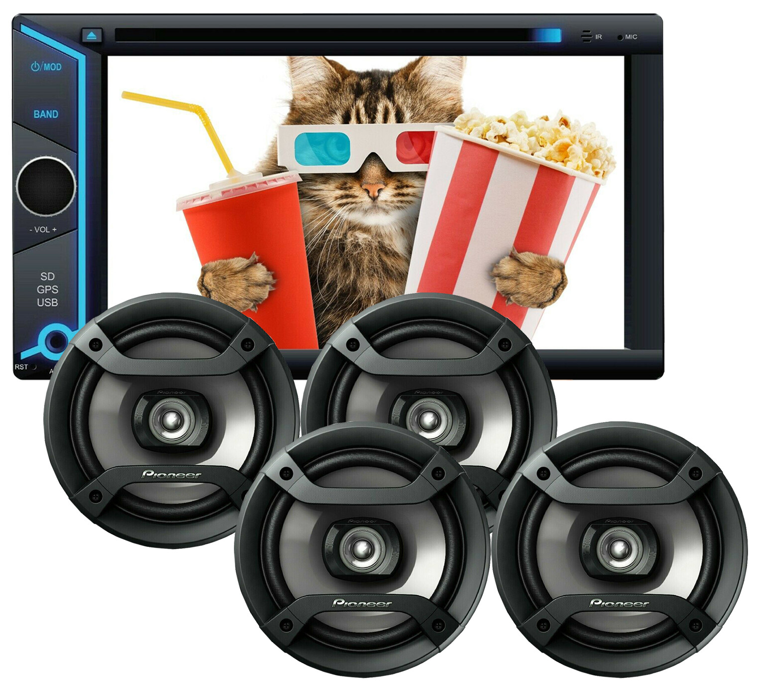 200W 6.2″ DVD CDMirror Link For Android & IOS Receiver+ 4x Pioneer 6.5″ Speakers