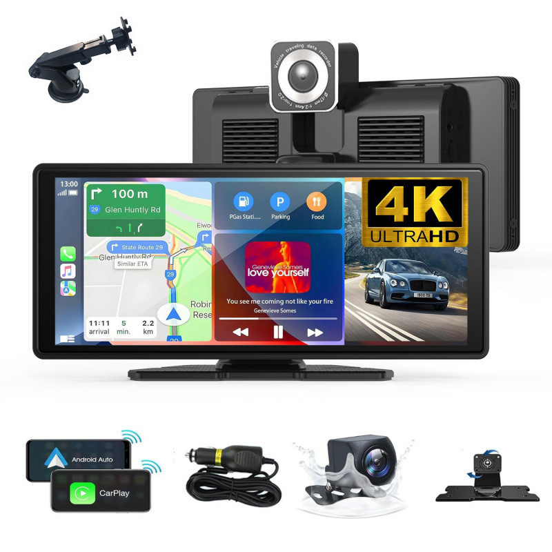 10.26″ IPS Touch Screen Car Radio Apple CarPlay Android Auto Portable Stereo Cam