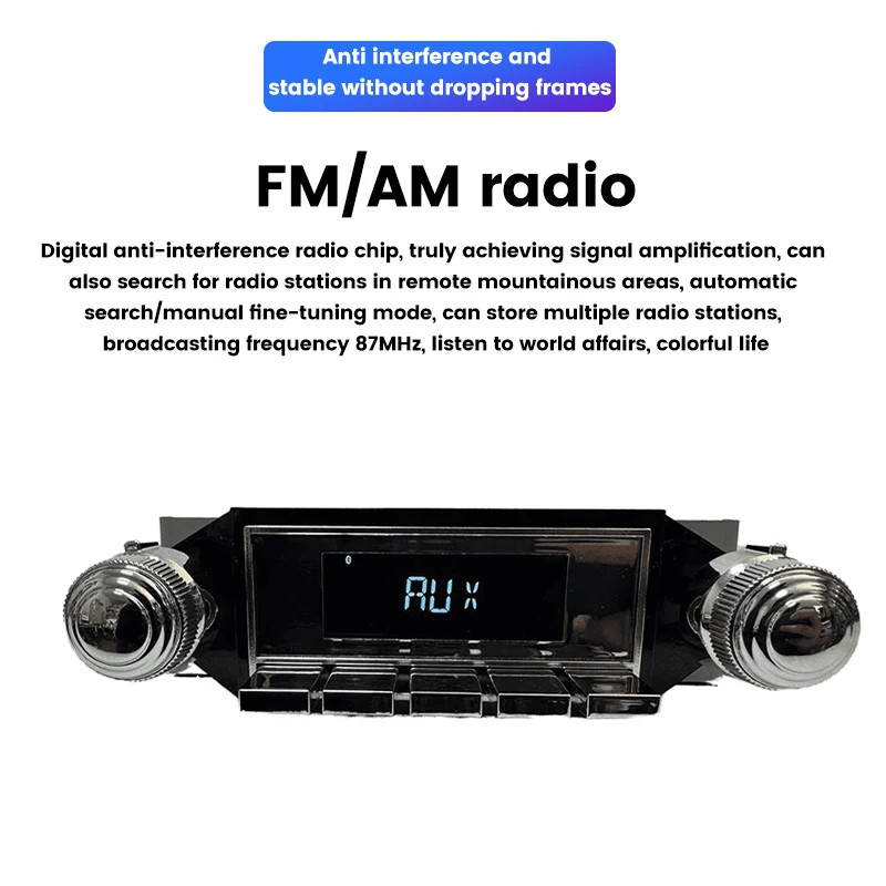 Retro Single Din Bluetooth Car Stereo Vintage Classic Radio USB AUX FM