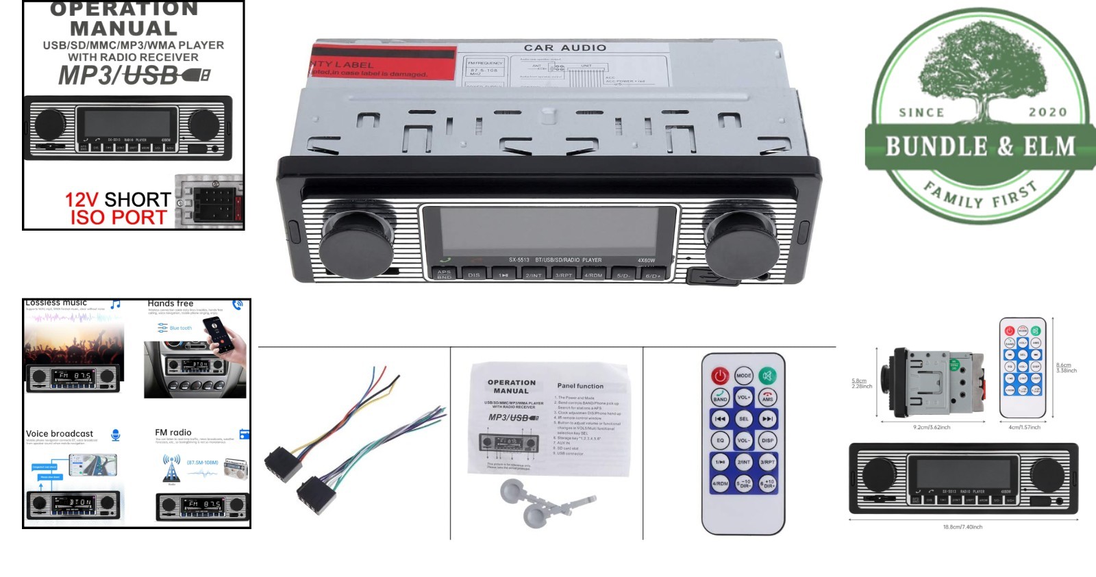 12V Car Audio Receiver with Bluetooth, USB/SD Support and EQ Scene Selection
