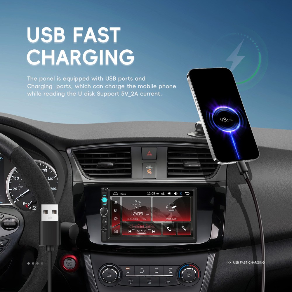 2 DIN Double 7” Car Stereo Radio MP5 Player Bluetooth Touch Screen +Rear Camera