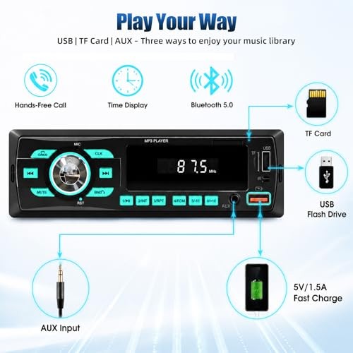Car Radio Bluetooth Single DIN Car Stereo Audio, Car Audio with Dual Bluetooth